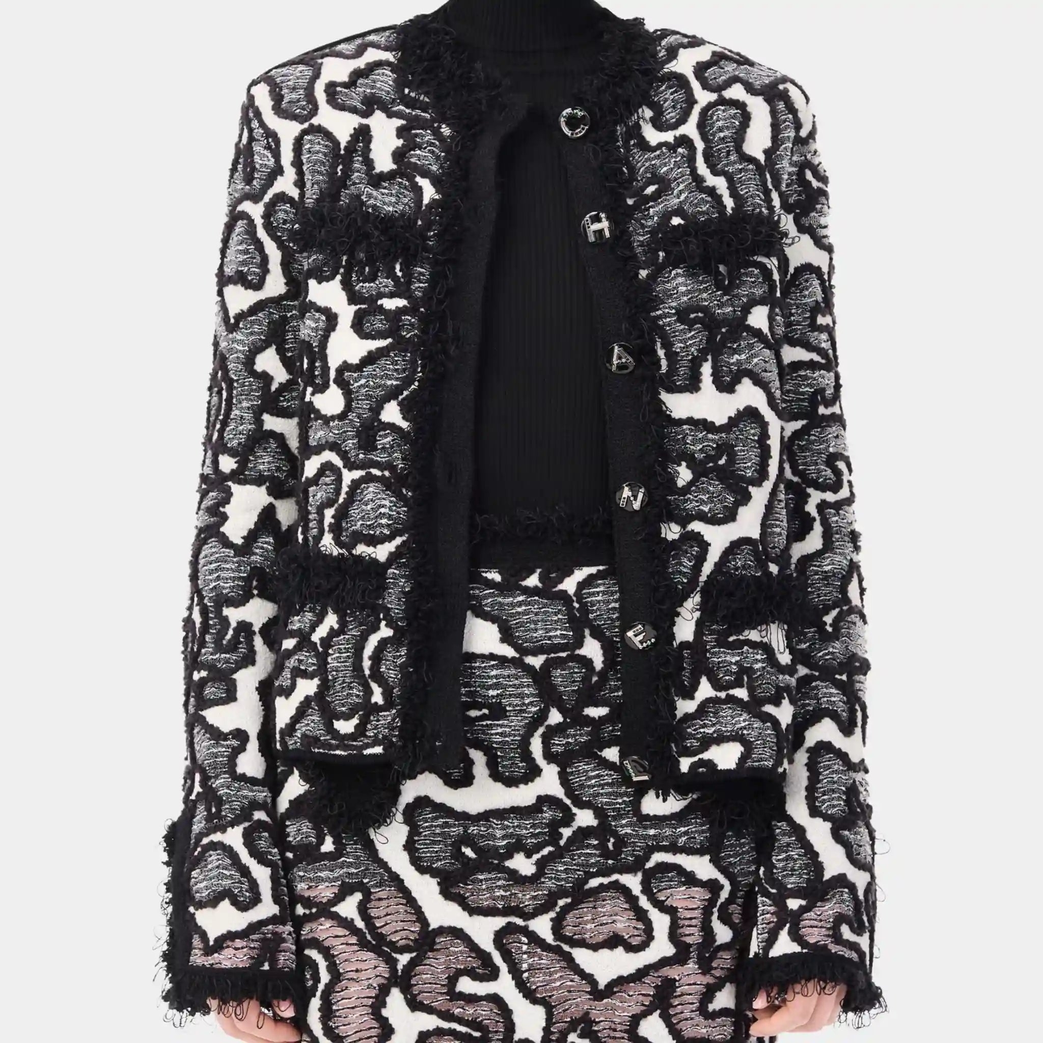 Chanel Jacket in Silk &amp; Cotton in Black &amp; White, Front