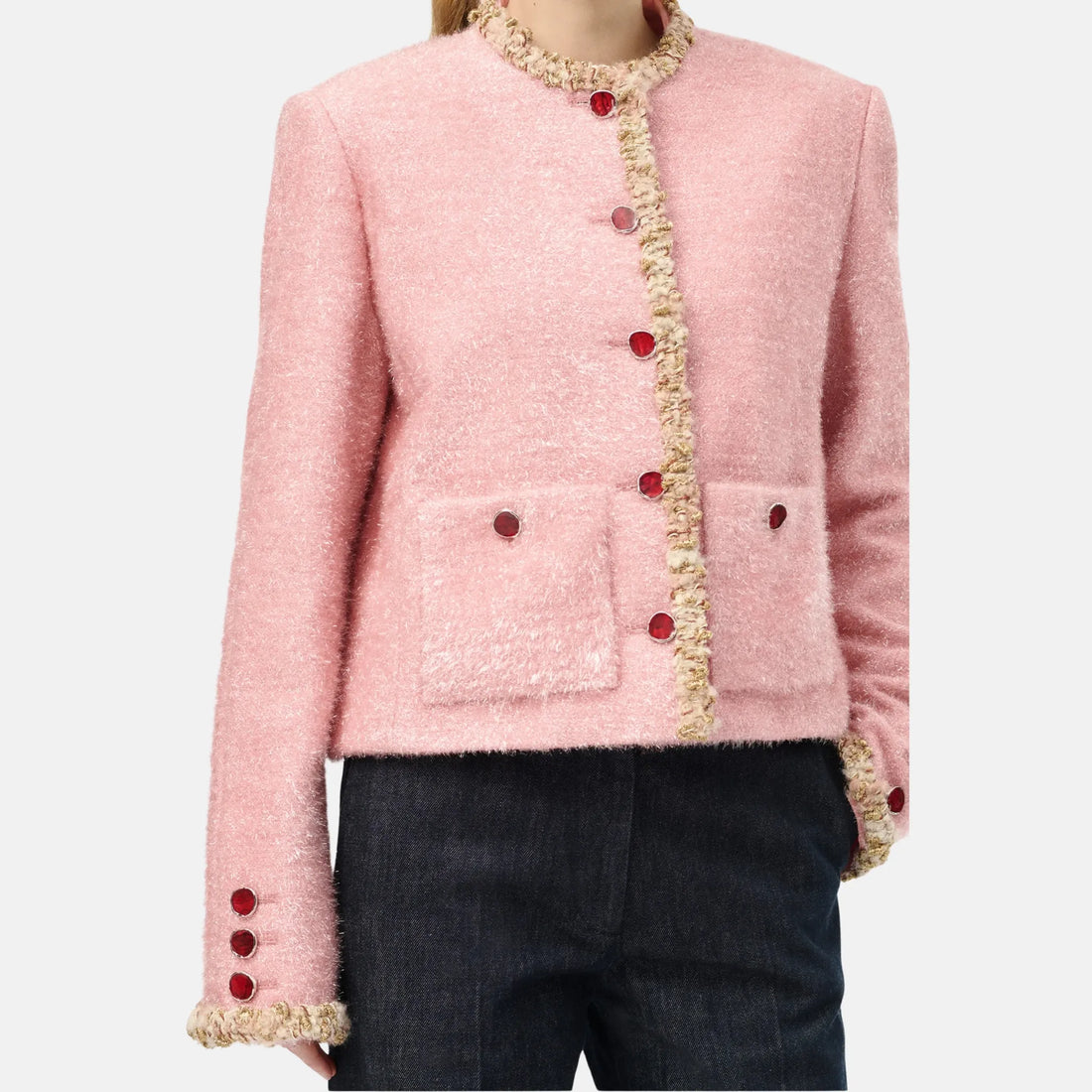 Chanel Jacket Lurex Wool Tweed Sherbet in Pink