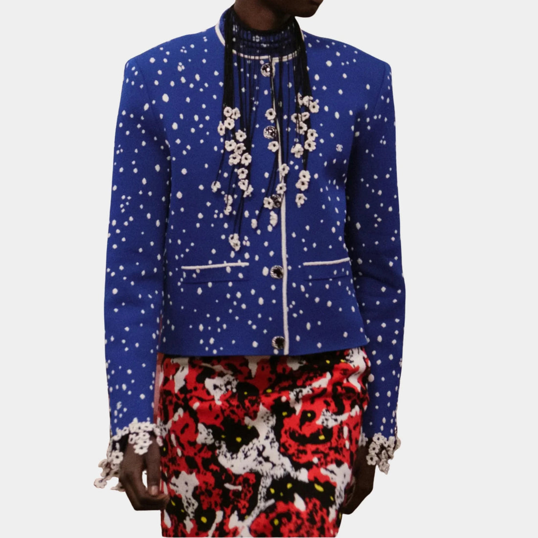 Chanel Jacket Mixed Fibers Cobalt Blue & Silk White