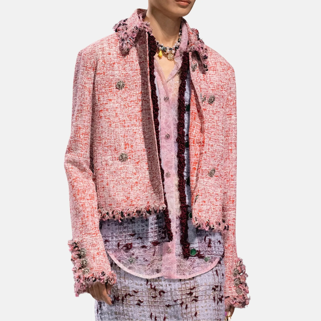 Chanel Jacket Mixed Fibres in Pink and Red