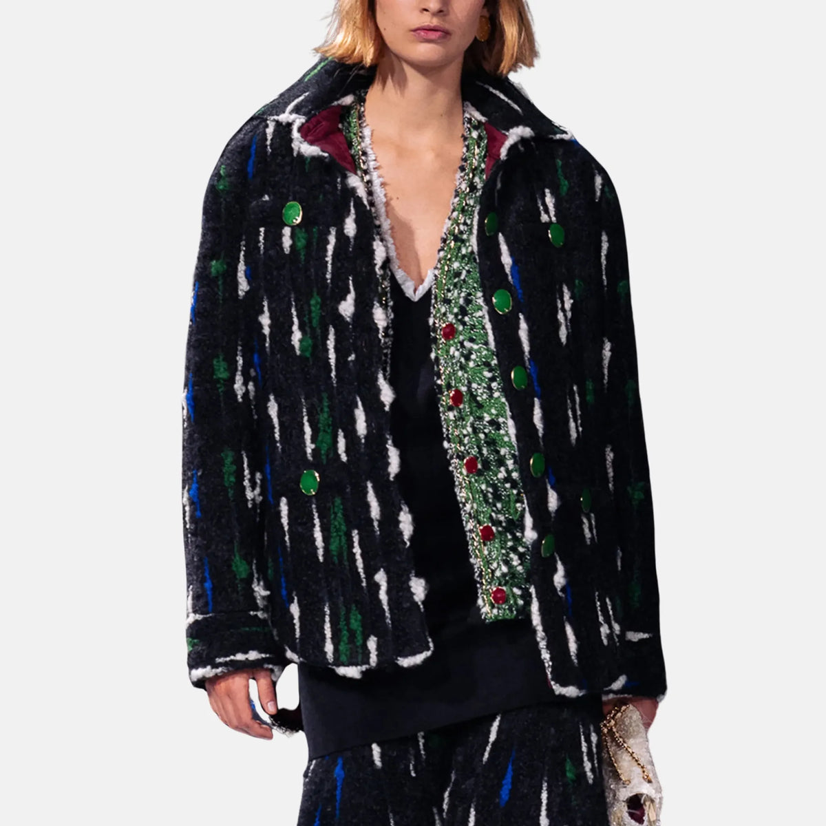 Chanel Jacket Mohair and Mixed Fibres in Black and Blue 