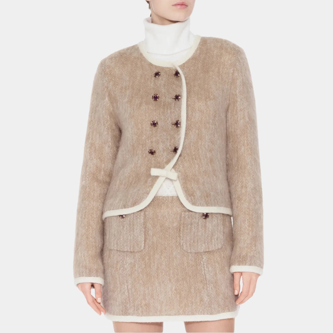 Chanel Jacket Mohair &amp; Wool in Beige &amp; White, Front