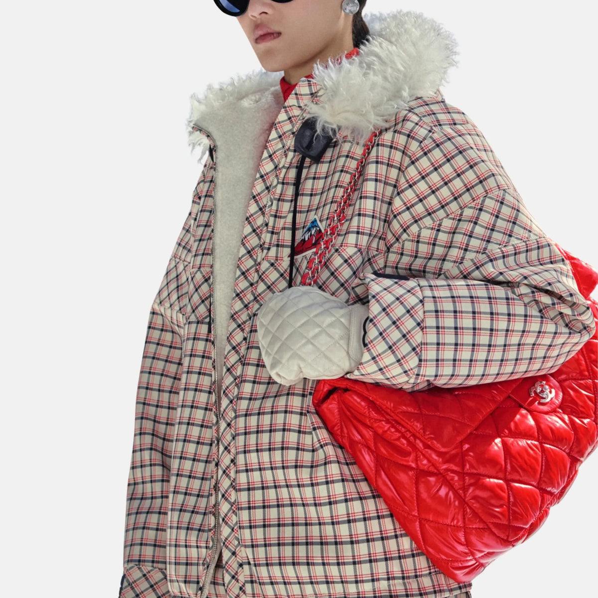 Jacket Nylon Fibre in Ecru Black and Red — Ecru Black and Red