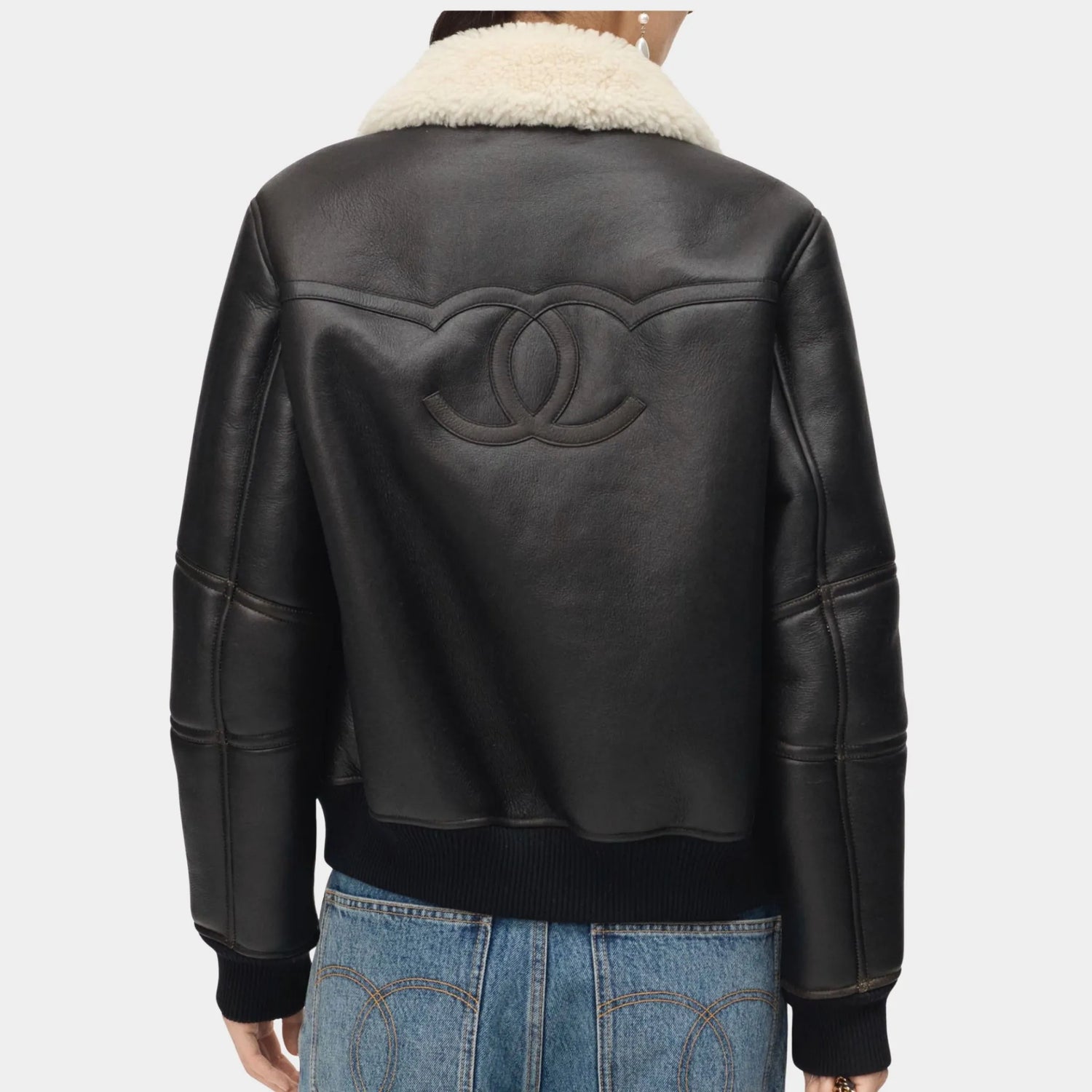 Chanel Jacket Shearling Lambskin Black &amp; White, Back