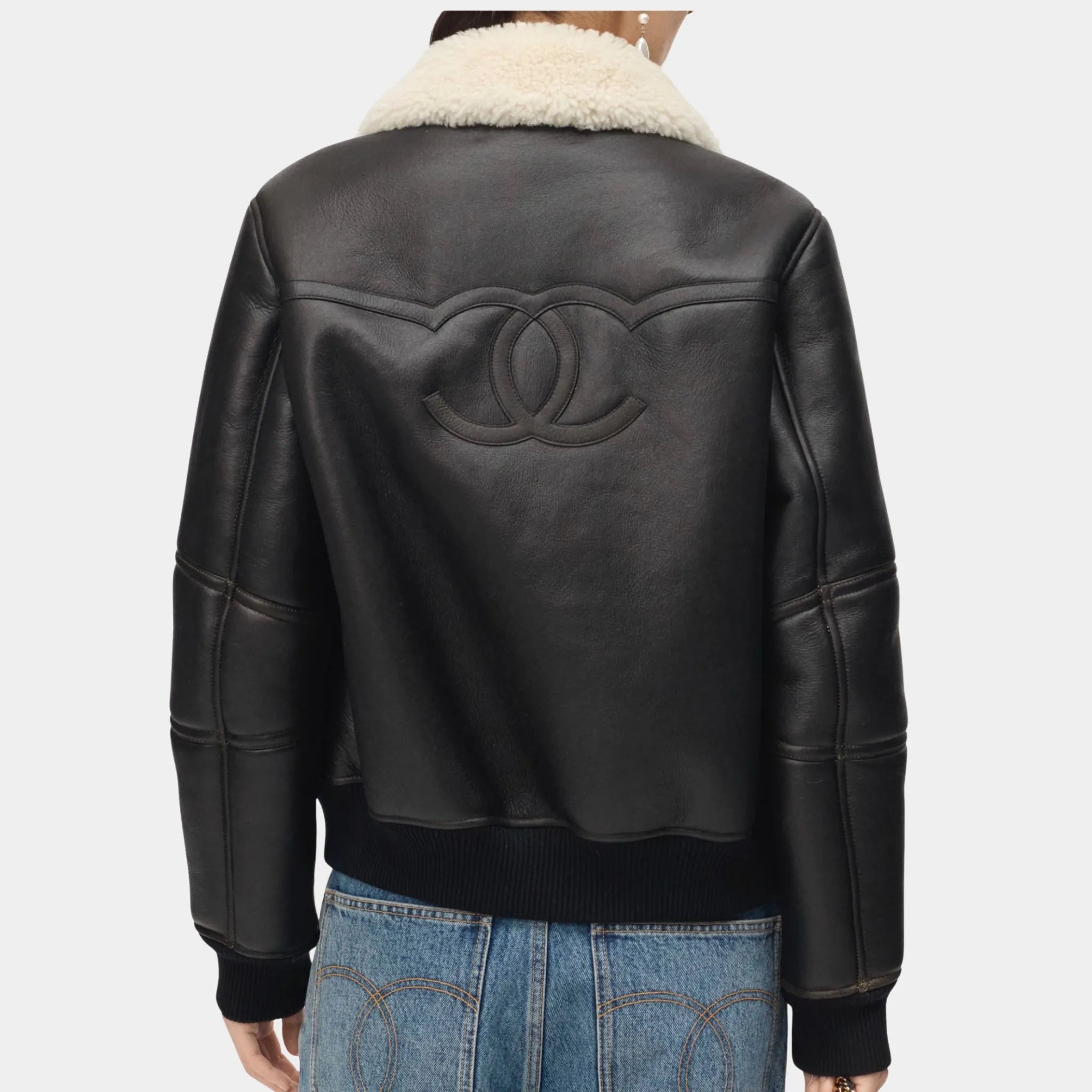 Chanel Jacket Shearling Lambskin Black &amp; White, Back