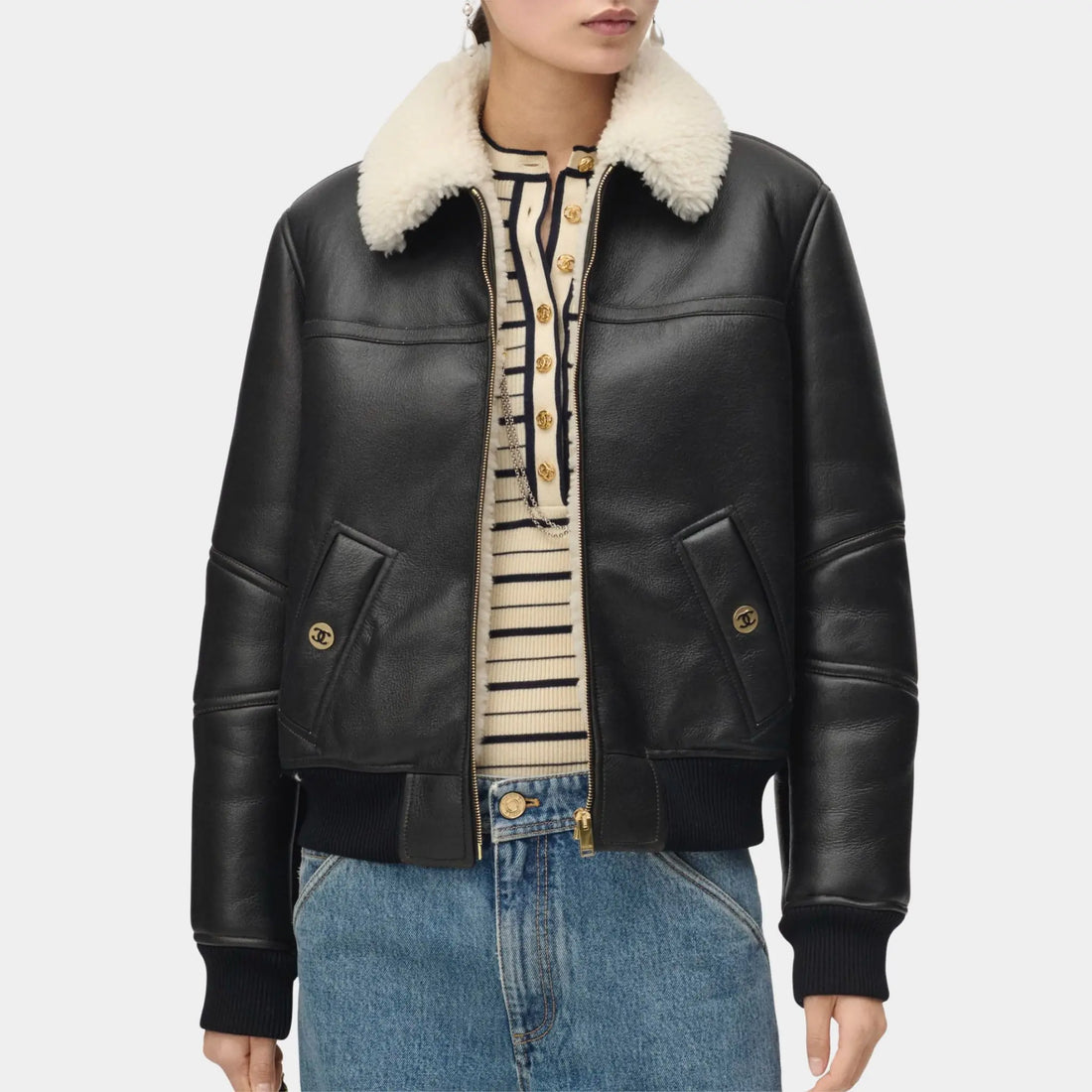 Chanel Jacket Shearling Lambskin Black &amp; White