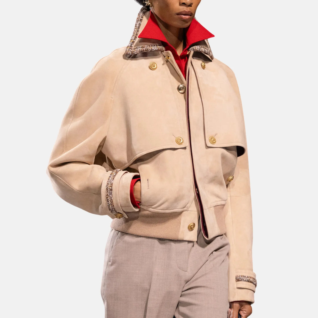 Chanel Jacket Suede Lambskin in Wheat Beige