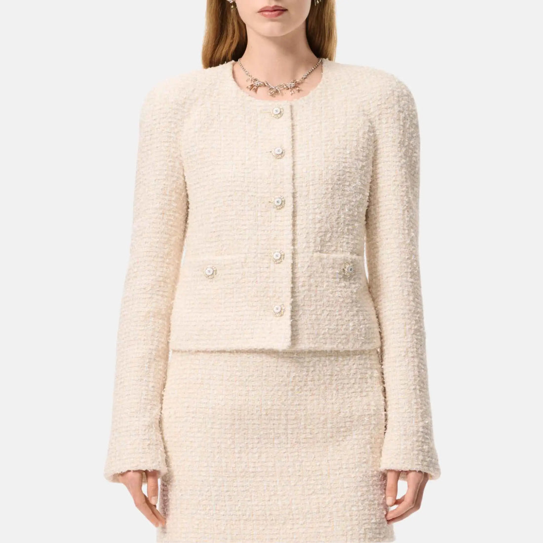 Chanel Jacket Tweed Beige And White
