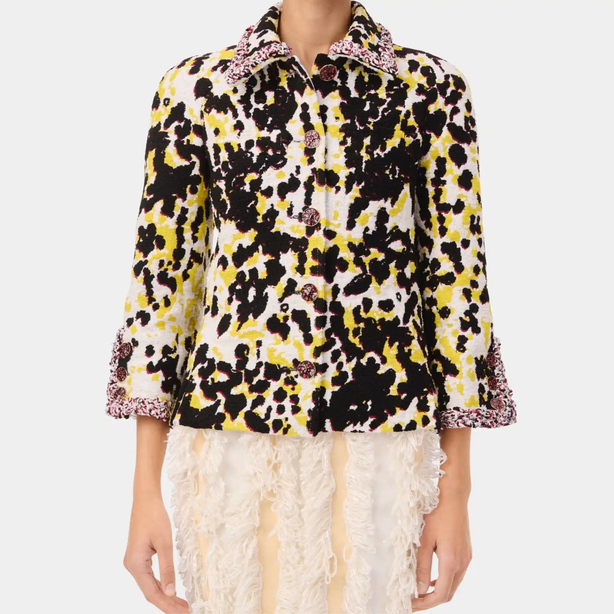 Chanel Jacket Tweed in Black Yellow &amp; White, Front