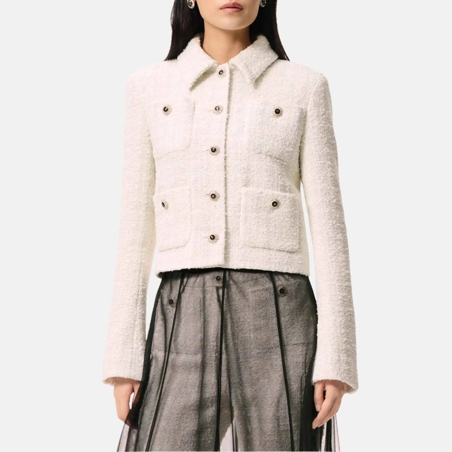 Chanel Jacket Tweed White And Black