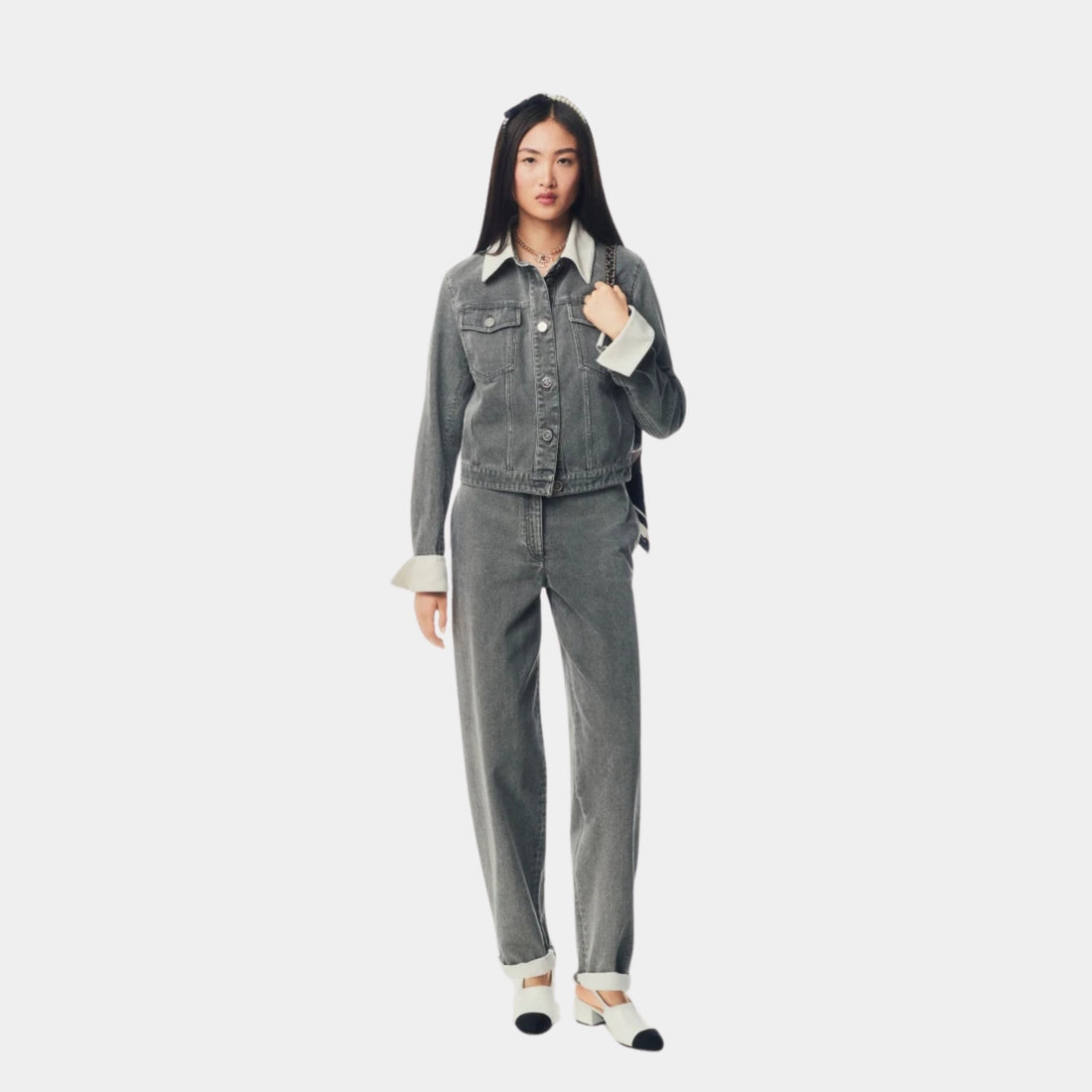 Chanel Jacket Washed Out Denim Grey & White, Model, Full