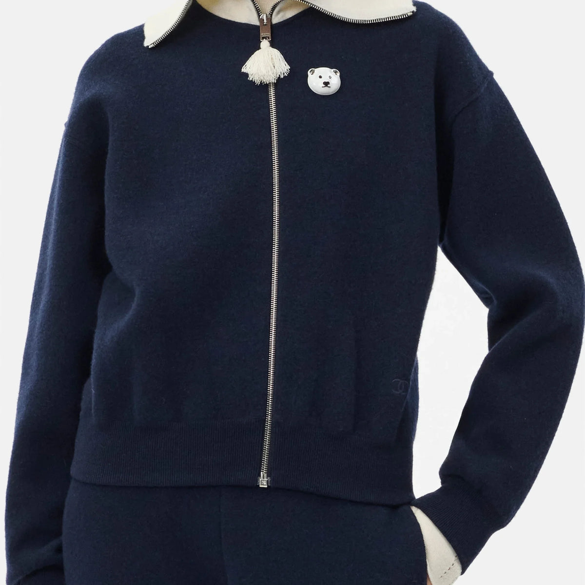 Jacket Wool & Cashmere in Navy Blue and White — Navy Blue and White
