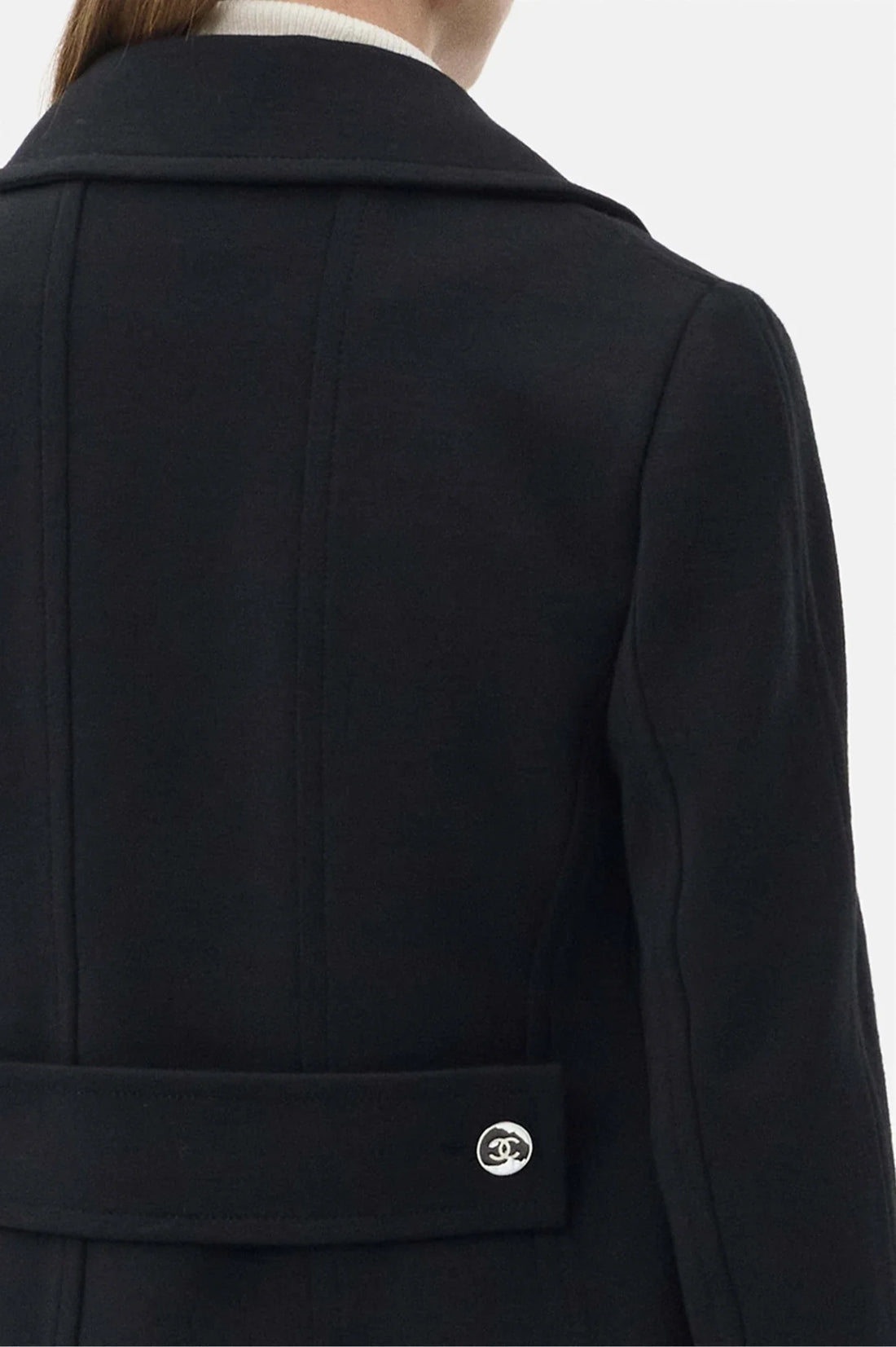 Chanel Jacket Wool in Black back detail with belt and Double C button