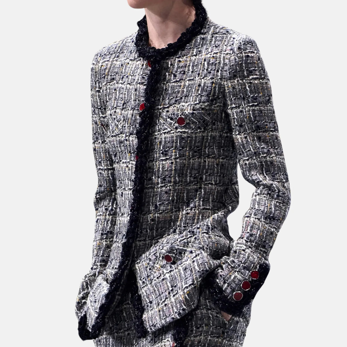 Chanel Jacket Wool Tweed in Gray Black and Yellow