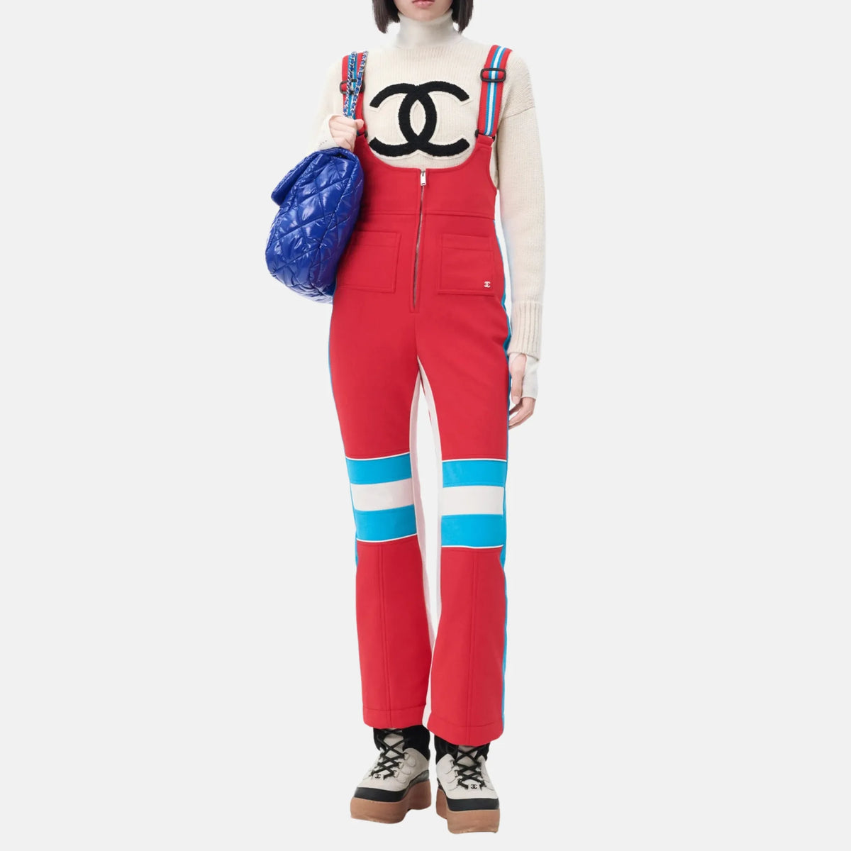 Jumpsuit Mixed Fibres in Red Blue and White — red / Blue and White