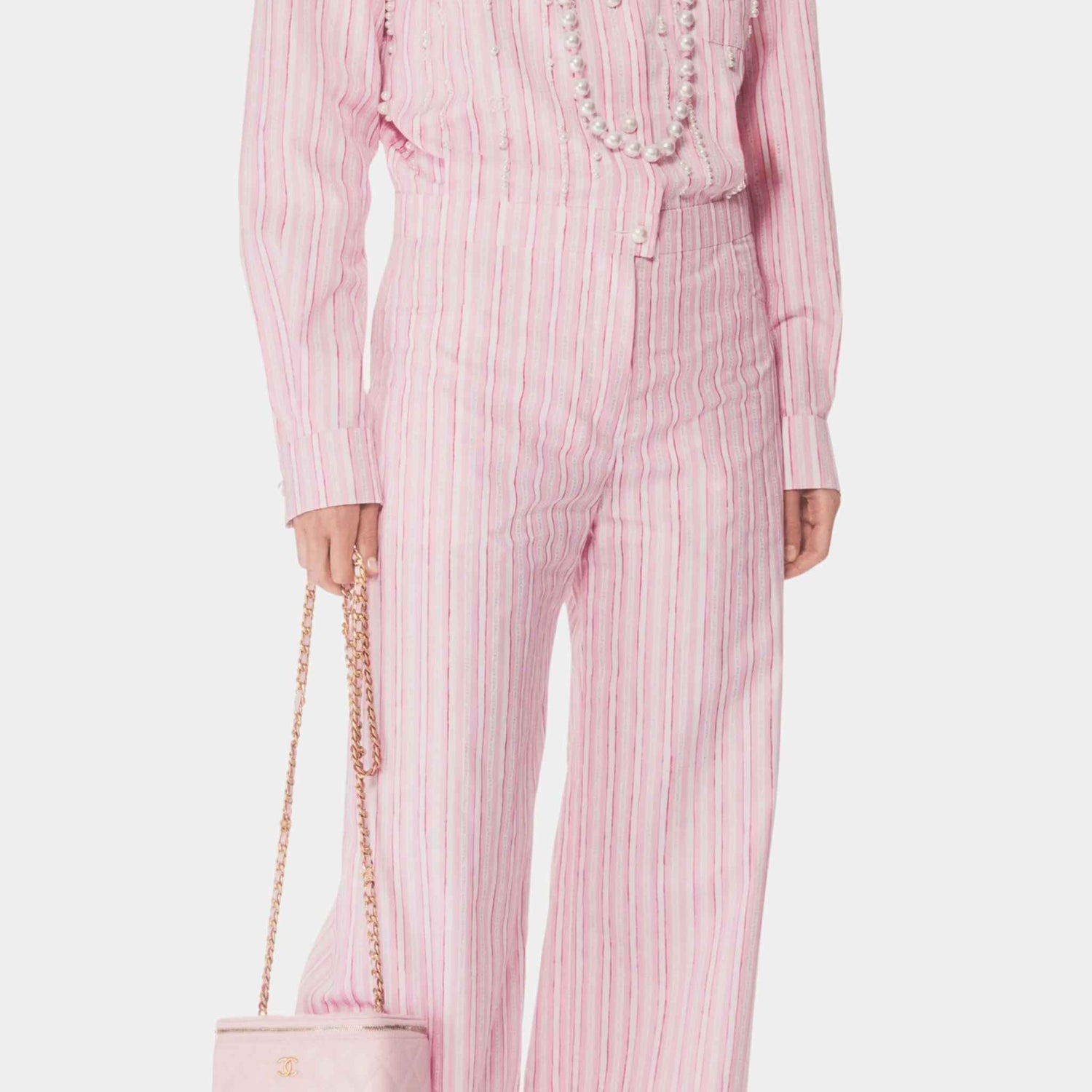 Chanel Jumpsuit Printed Cotton Poplin Light Pink White &amp; Dark Pink, Closeup