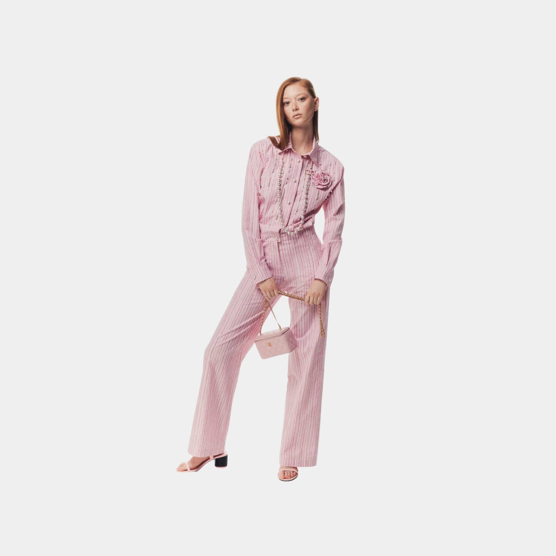 Chanel Jumpsuit Printed Cotton Poplin Light Pink White & Dark Pink, Side