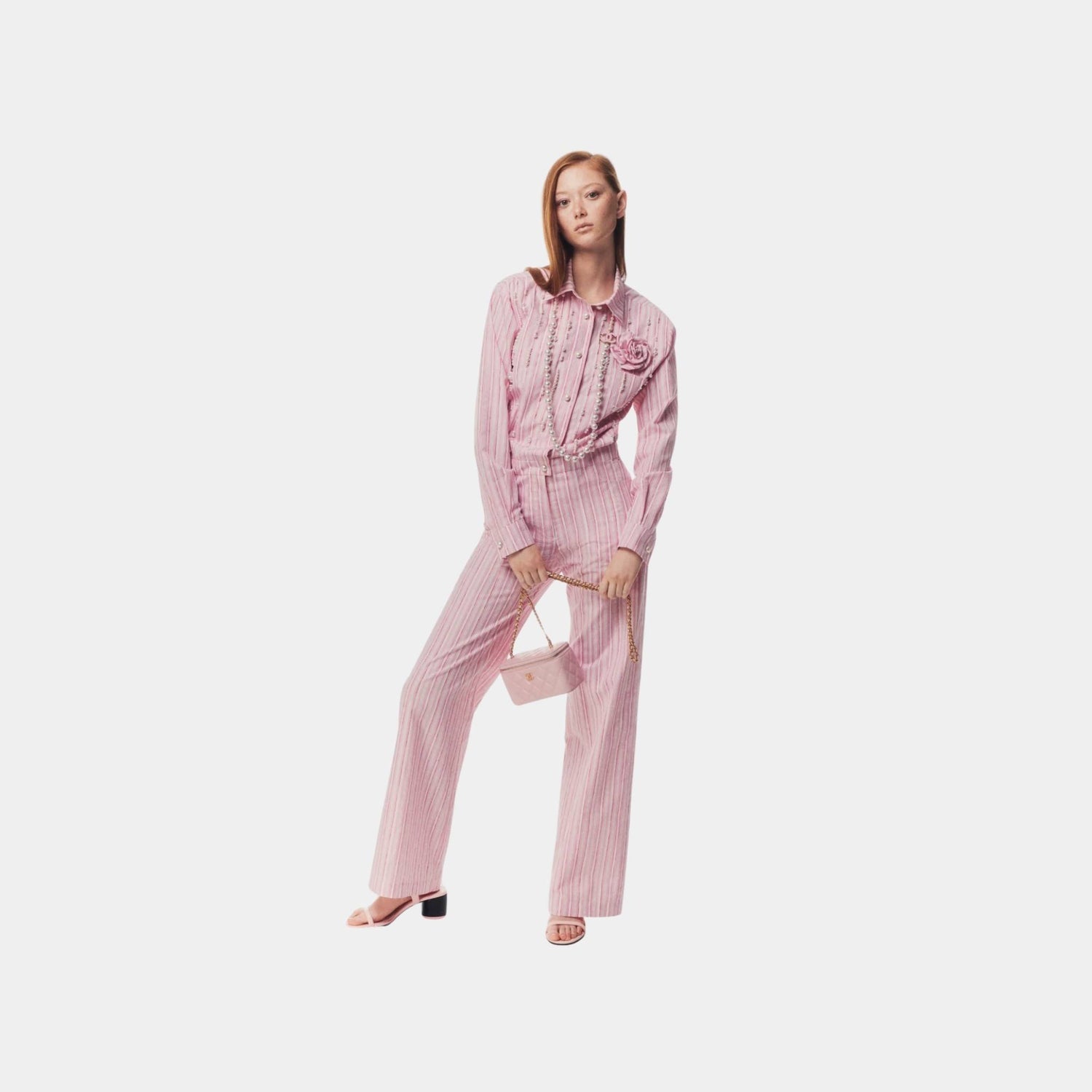 Chanel Jumpsuit Printed Cotton Poplin Light Pink White &amp; Dark Pink, Side