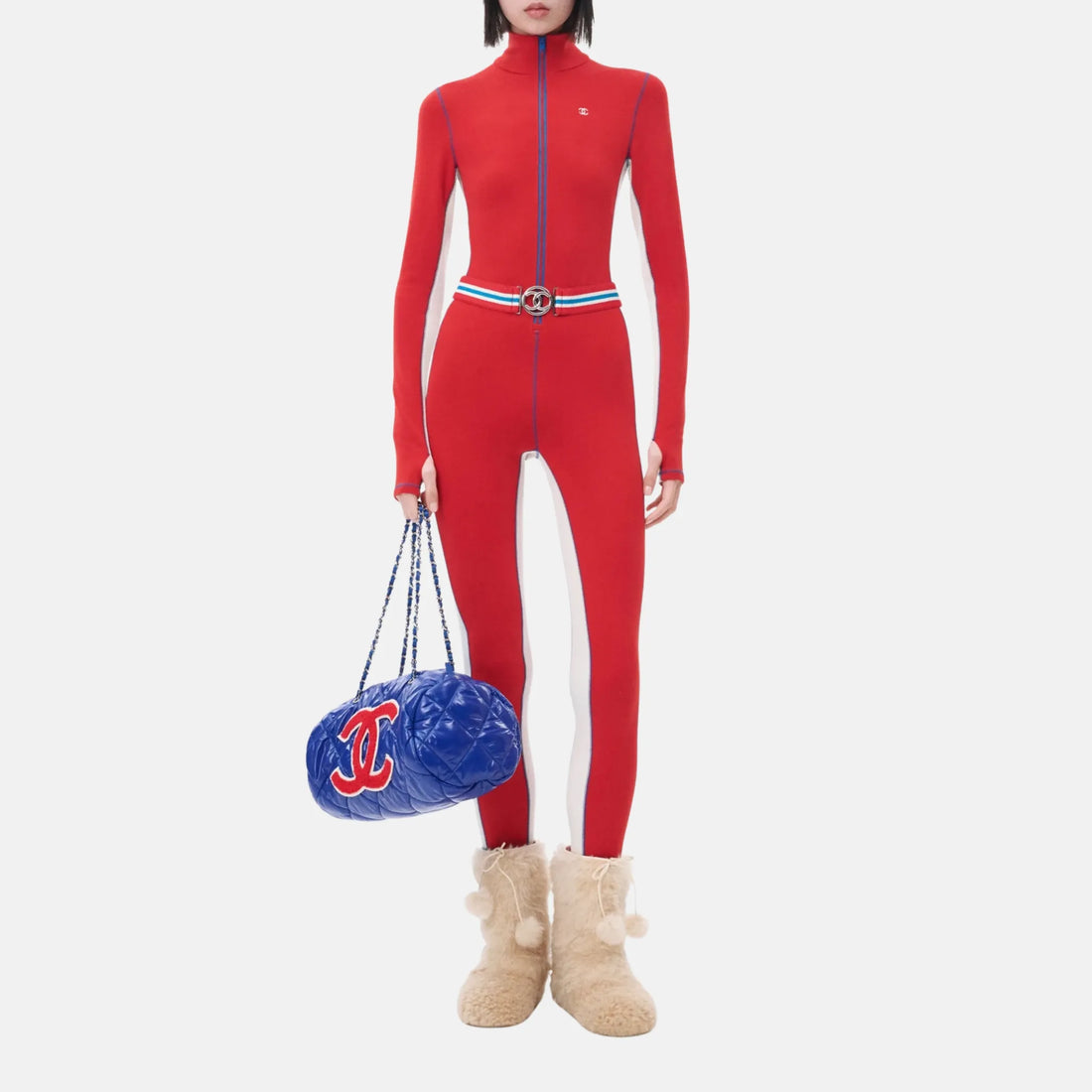 Chanel Jumpsuit Wool Cashmere in Red and White
