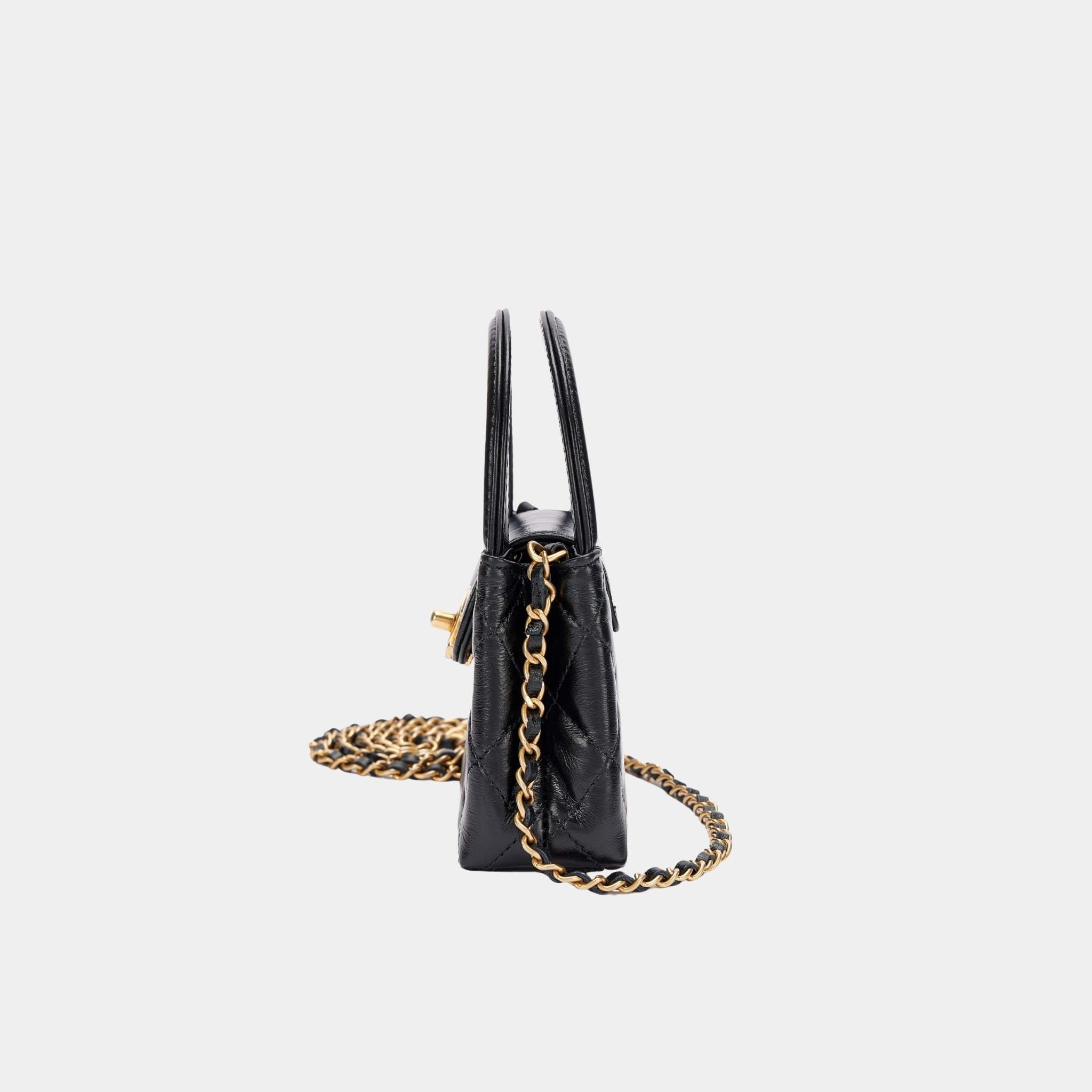 Chanel Kelly Micro Aged Calf Black, Side