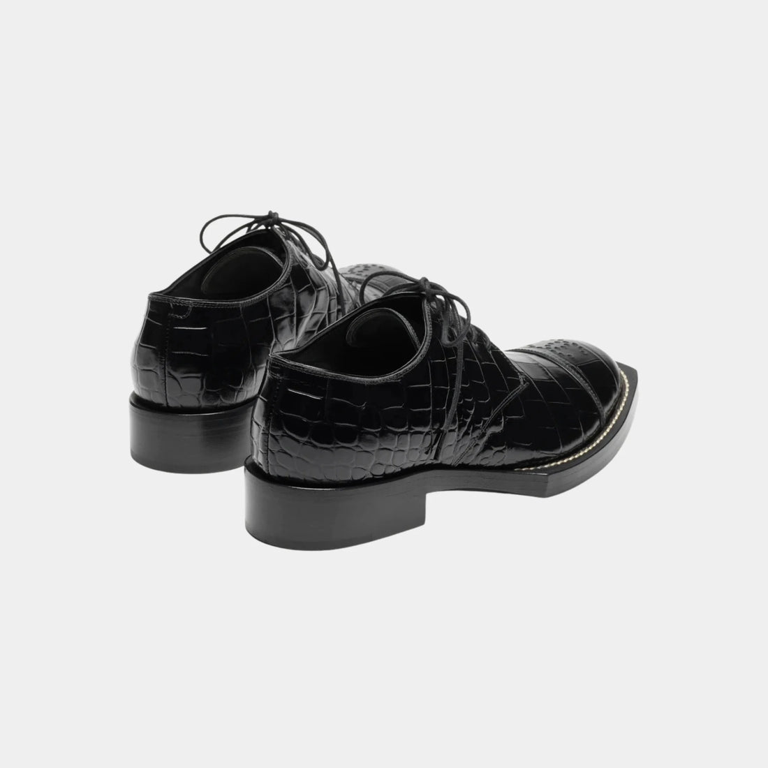 Chanel Lace-Up Shoes in Crocodile Embossed Patent Calfskin, Black, Back
