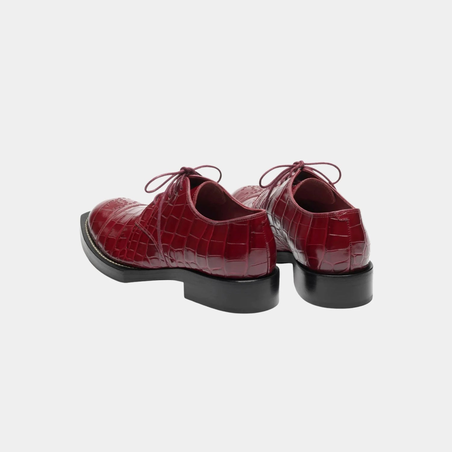 Chanel Lace-Up Shoes in Crocodile Embossed Patent Calfskin, Burgundy, Back