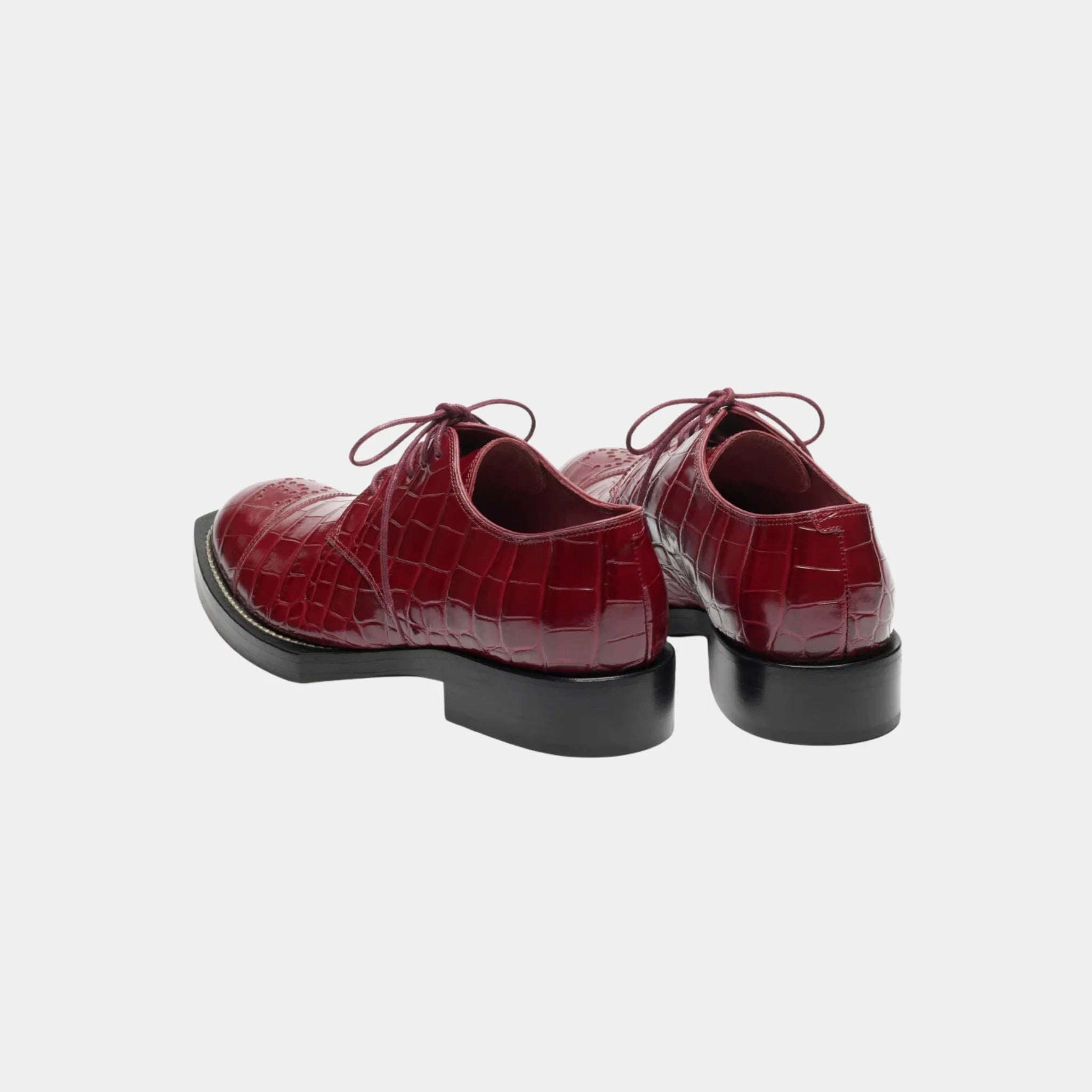 Chanel Lace-Up Shoes in Crocodile Embossed Patent Calfskin, Burgundy, Back