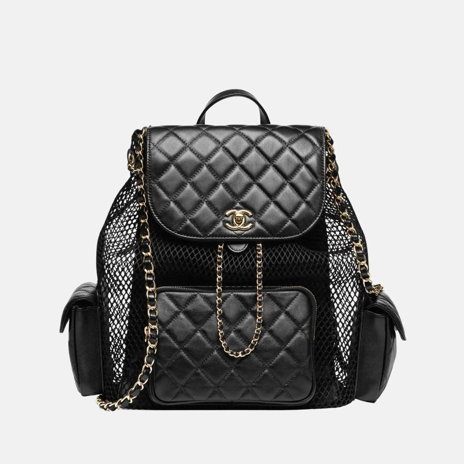 Chanel Large Backpack In Mesh Shiny Lambskin And Gold Tone Metal, Front