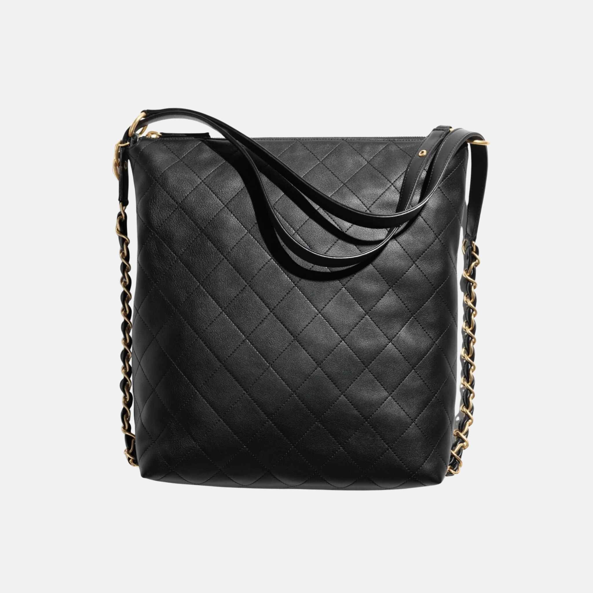 Chanel Large Black Backpack In Calfskin And Gold Tone Metal, Back