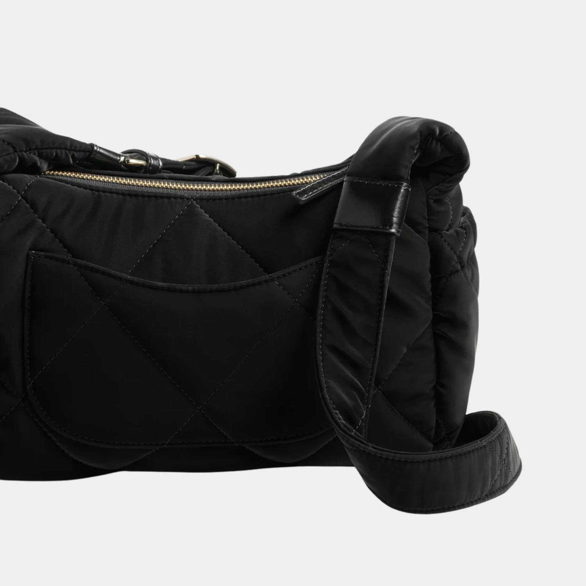 Large Bowling Bag Black Velvet Effect Nylon &amp; Gold Metal , Back