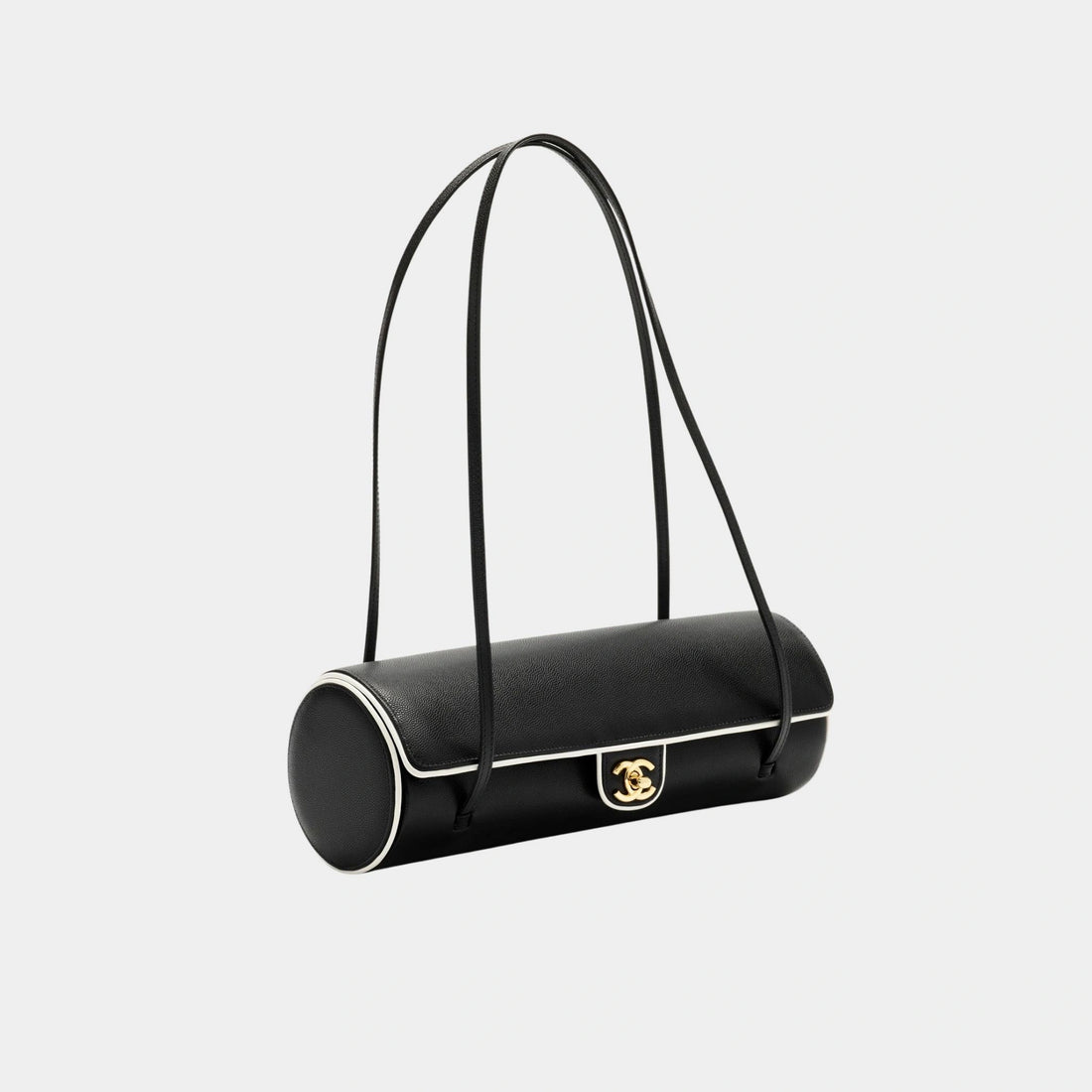 Chanel Large Bowling Bag Grained veal lamb & Gold-Plated Metal Black & white, FRont