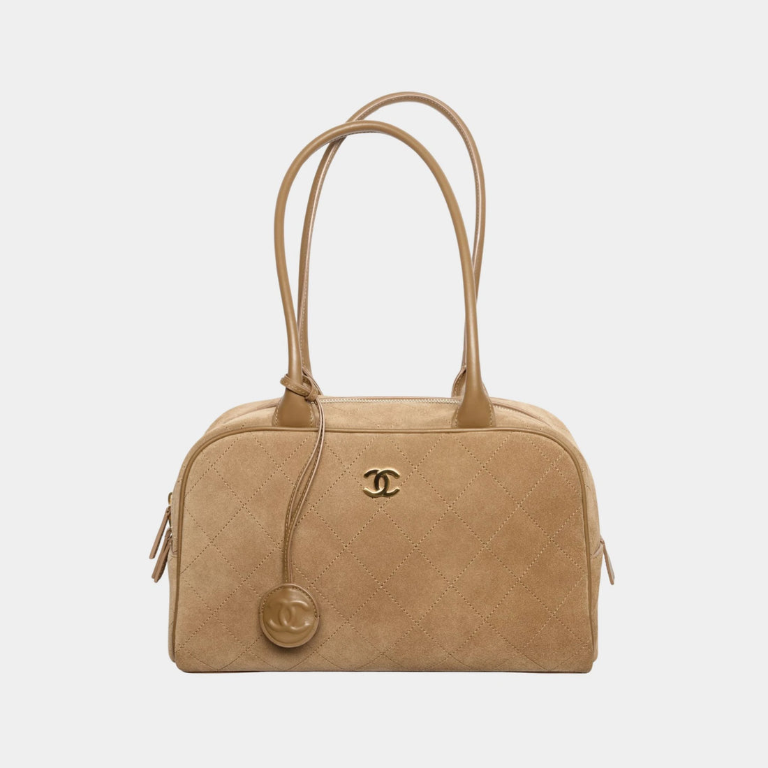 Large Bowling Bag Suede, Calfskin & Gold-Tone Metal