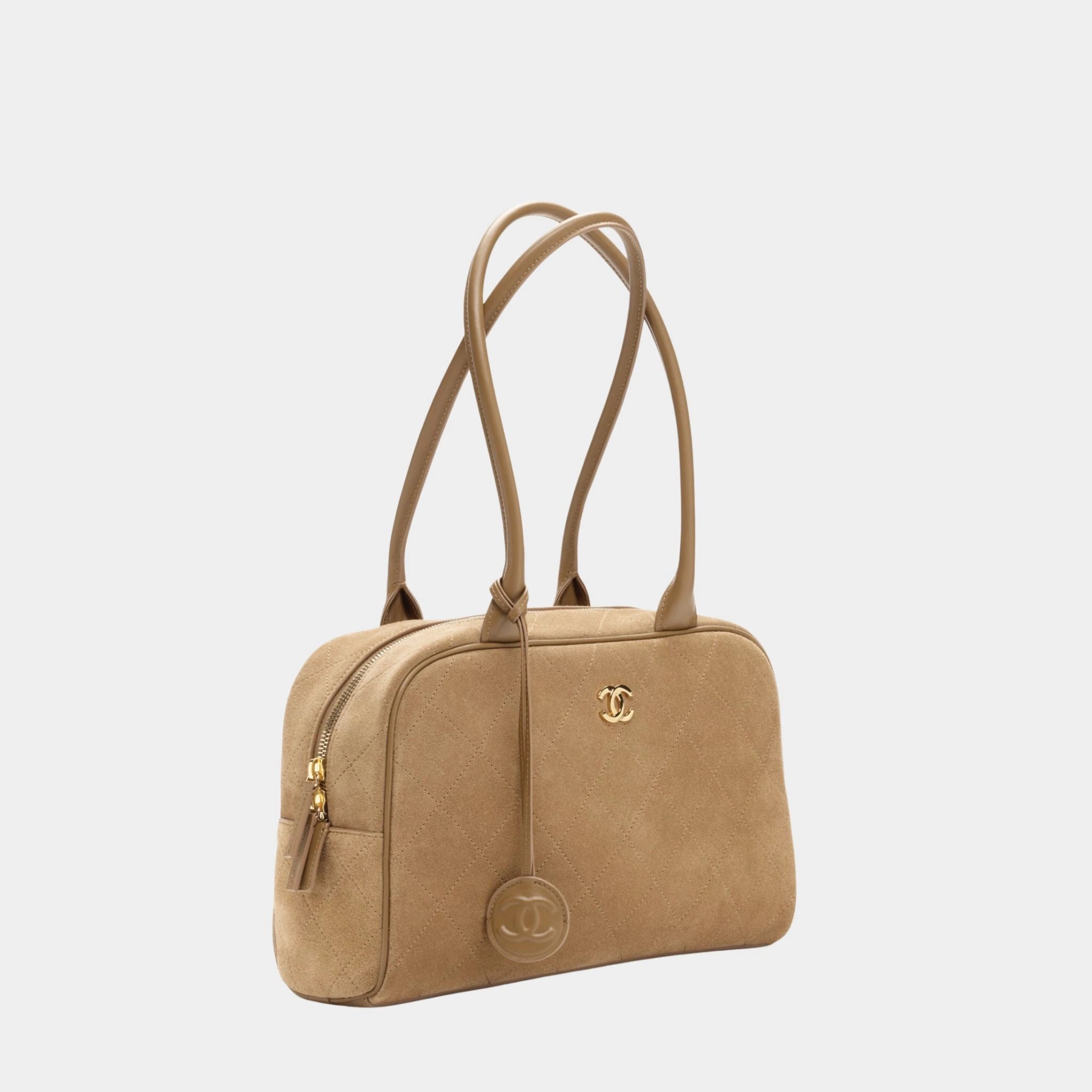 Large Bowling Bag Suede, Calfskin &amp; Gold-Tone Metal