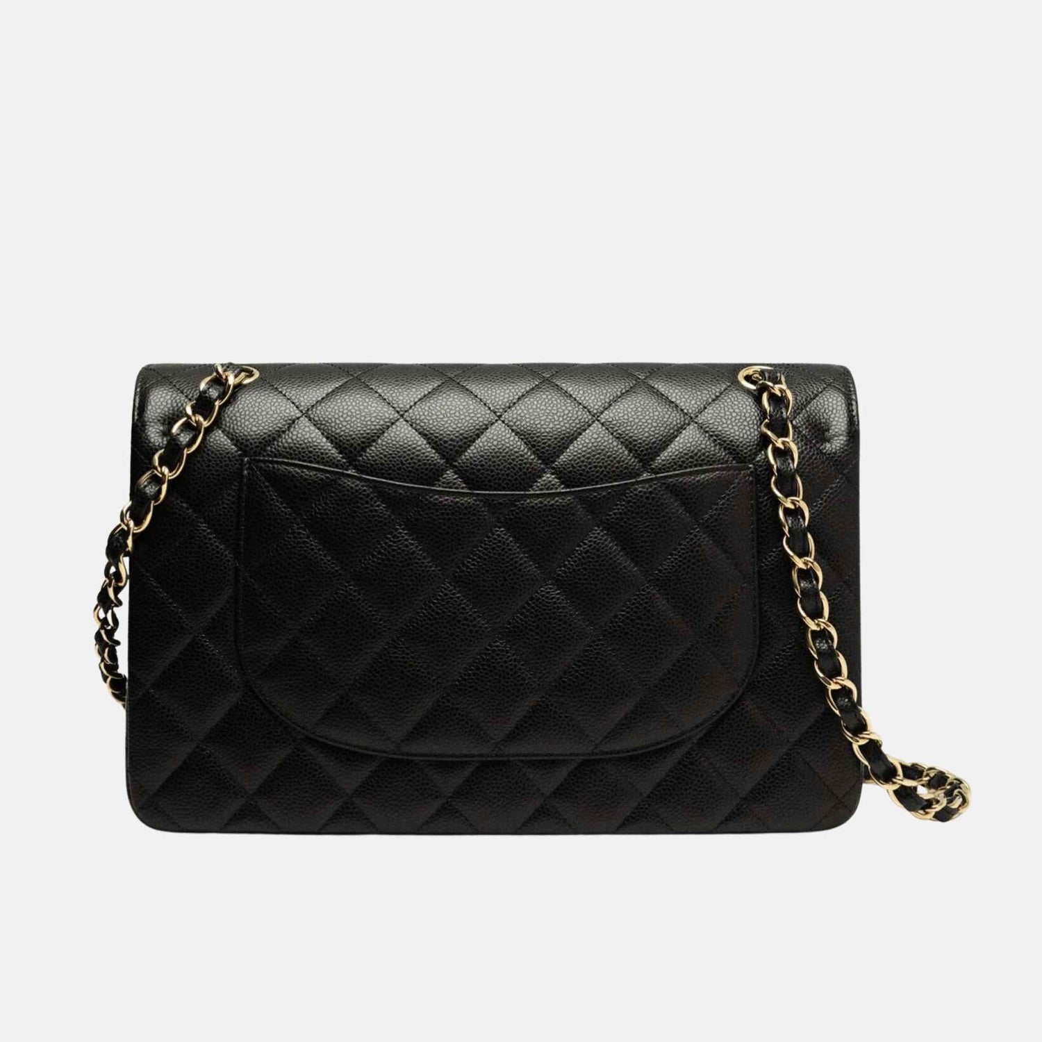 Chanel Large Classic Grained Calfskin Handbag In Gold Tone Metal, Back