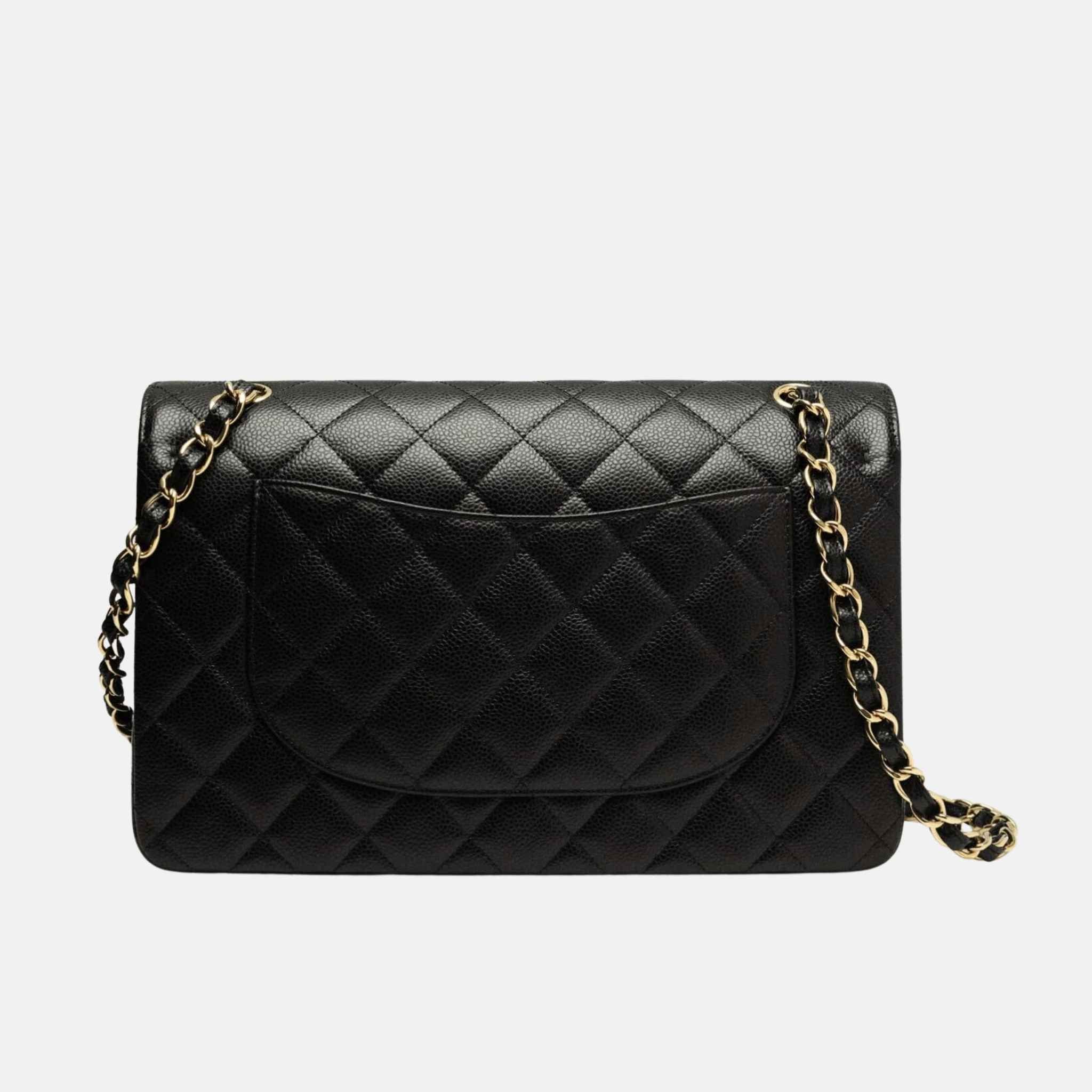 Chanel Large Classic Grained Calfskin Handbag In Gold Tone Metal, Back