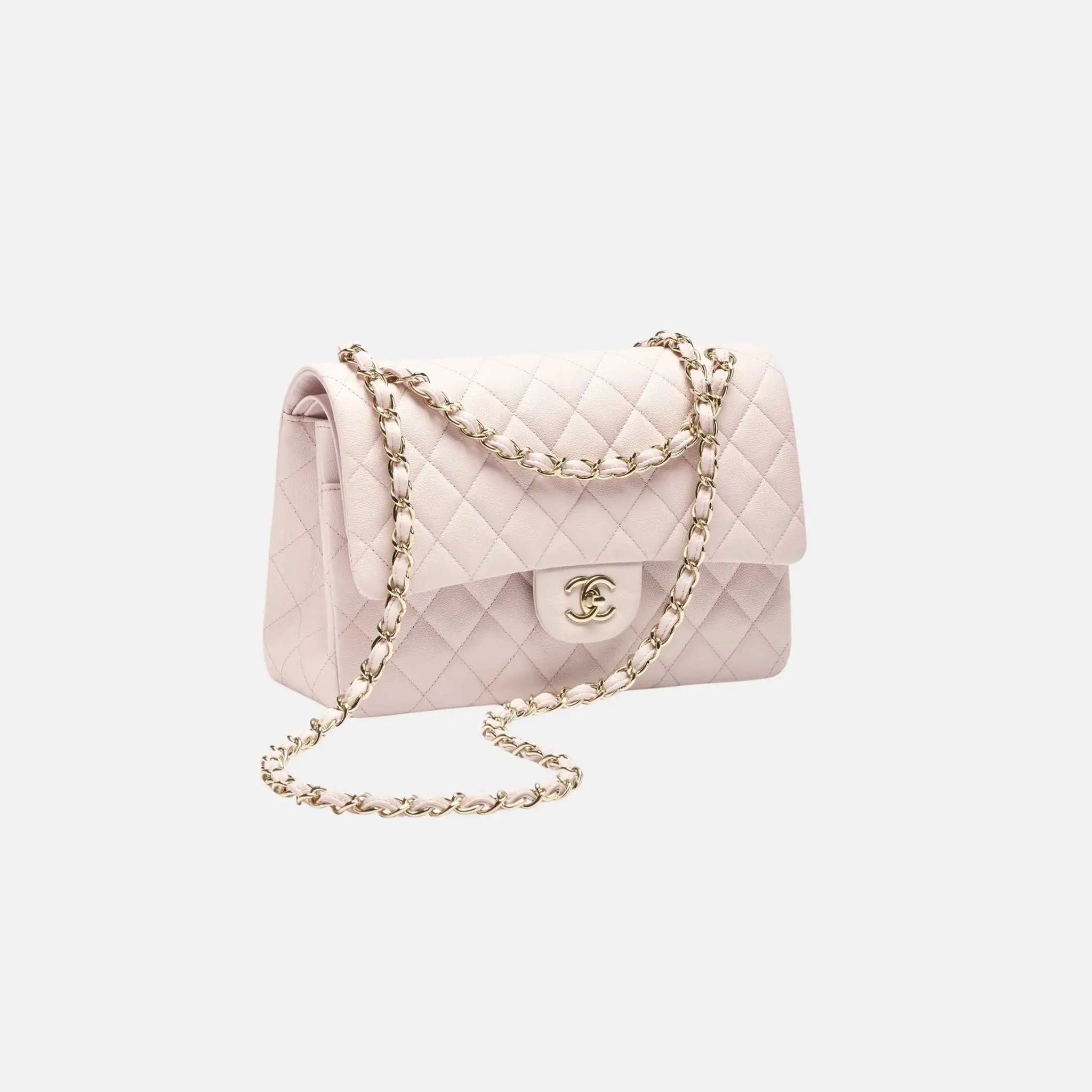 Chanel Large Classic Handbag Grained Calfskin Gold Tone , Light Pink