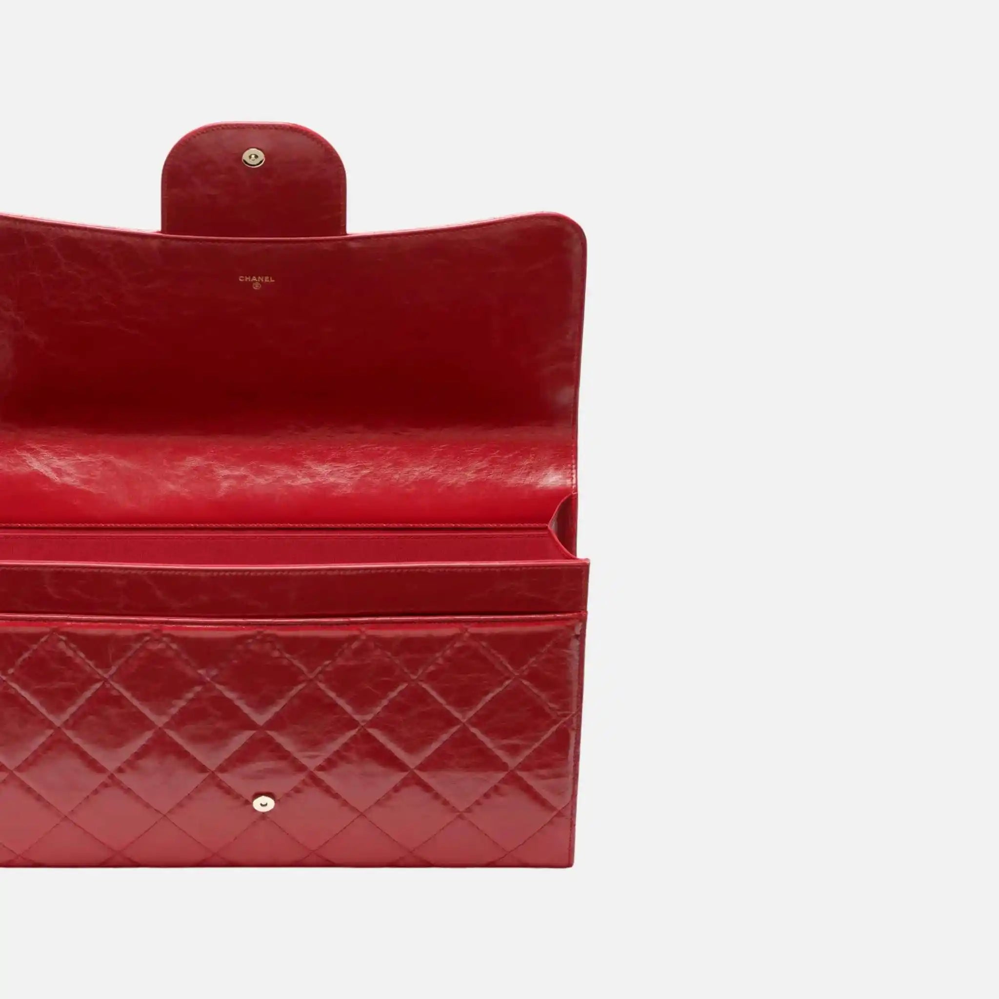 Chanel Large Clutch Shiny Crumpled Calfskin Gold Tone Metal, Red, Inside