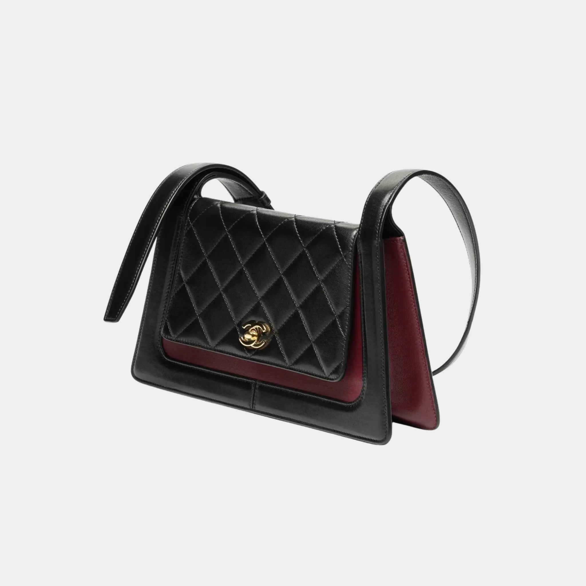 Chanel Large Flap Bag in Black &amp; Dark Burgundy Shiny Calfskin, Side