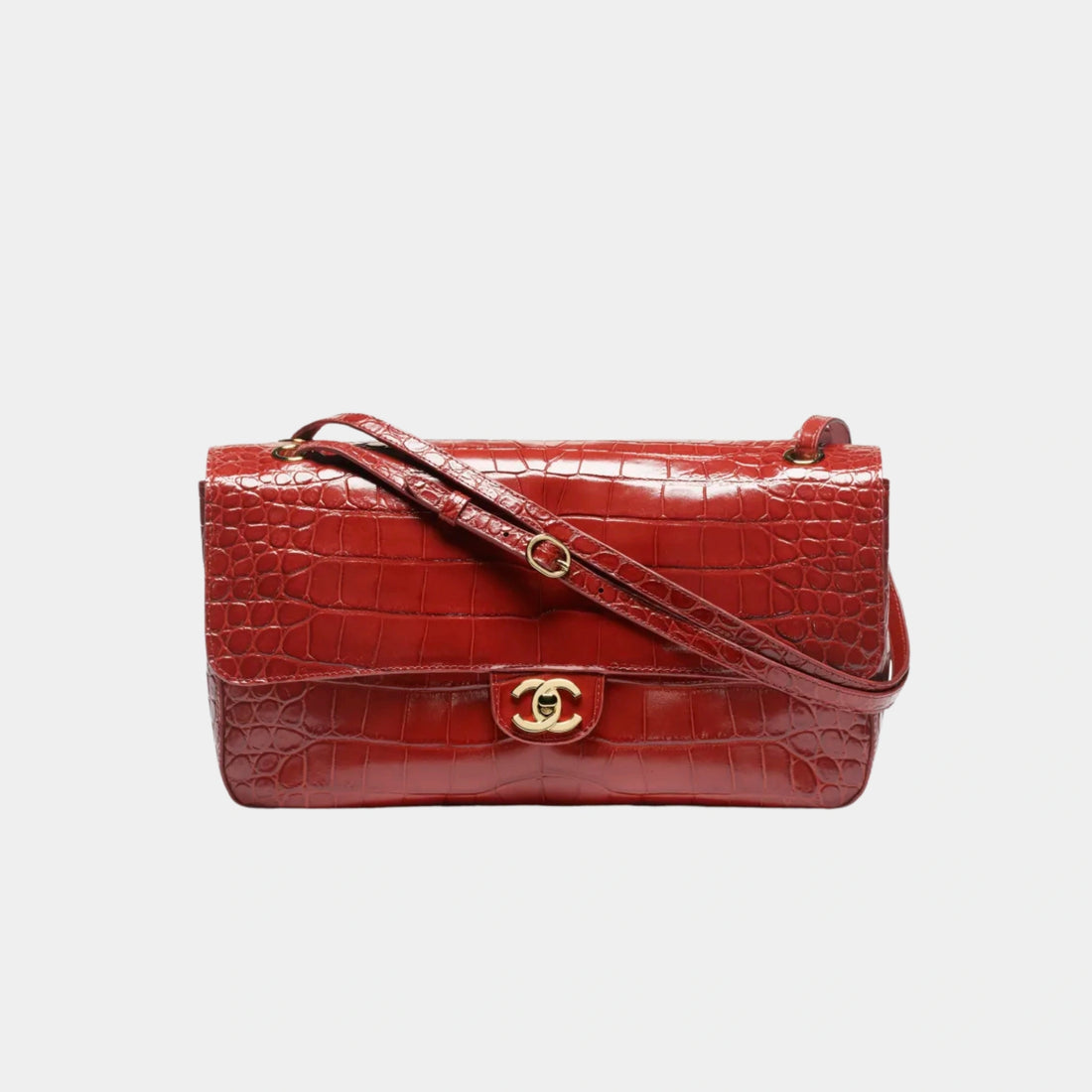 Large Flap Bag Crocodile-Embossed Calfskin &amp; Gold-Tone Metal