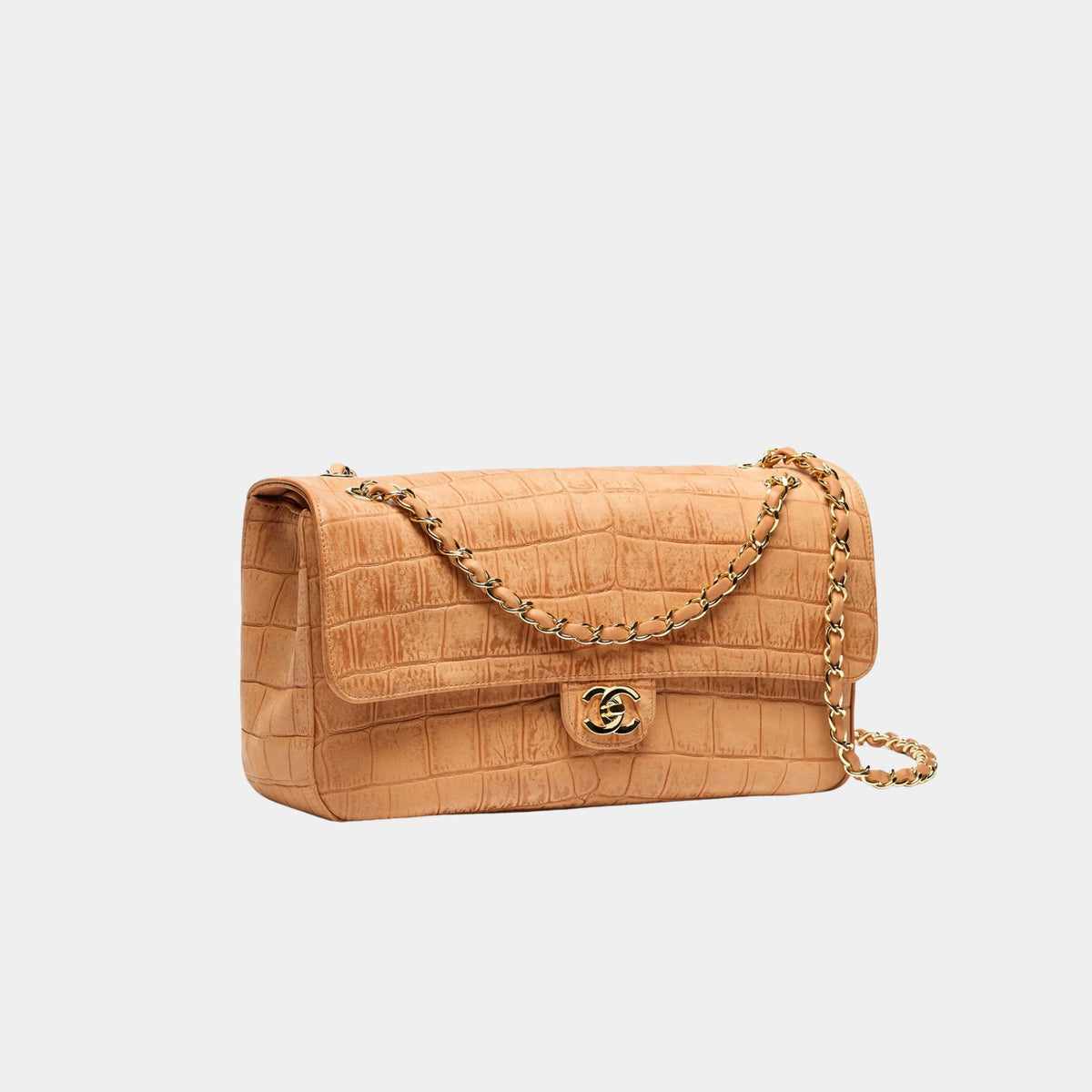 Chanel Large Flap Bag Crocodile Suede Calfskin &amp; Gold-Tone Metal Camel