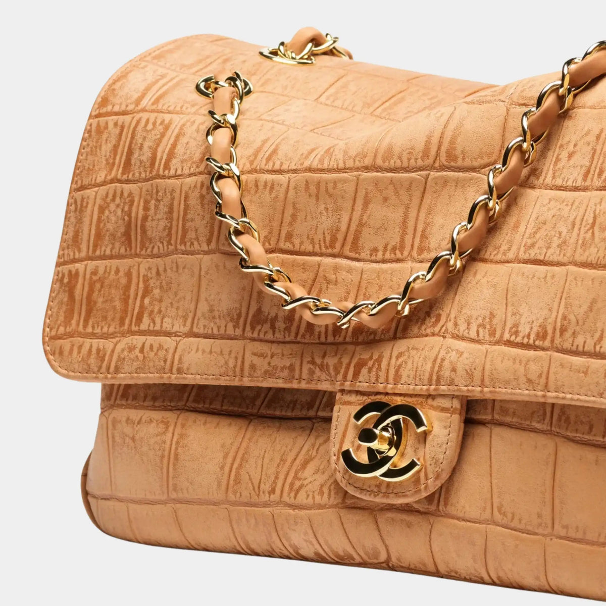 Chanel Large Flap Bag Crocodile Suede Calfskin &amp; Gold-Tone Metal Camel
