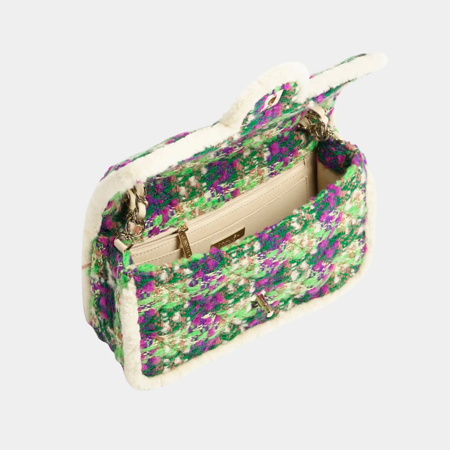 Chanel Large Flap Bag Tweed and Sheepskin with Gold-Tone Metal, Green, Top