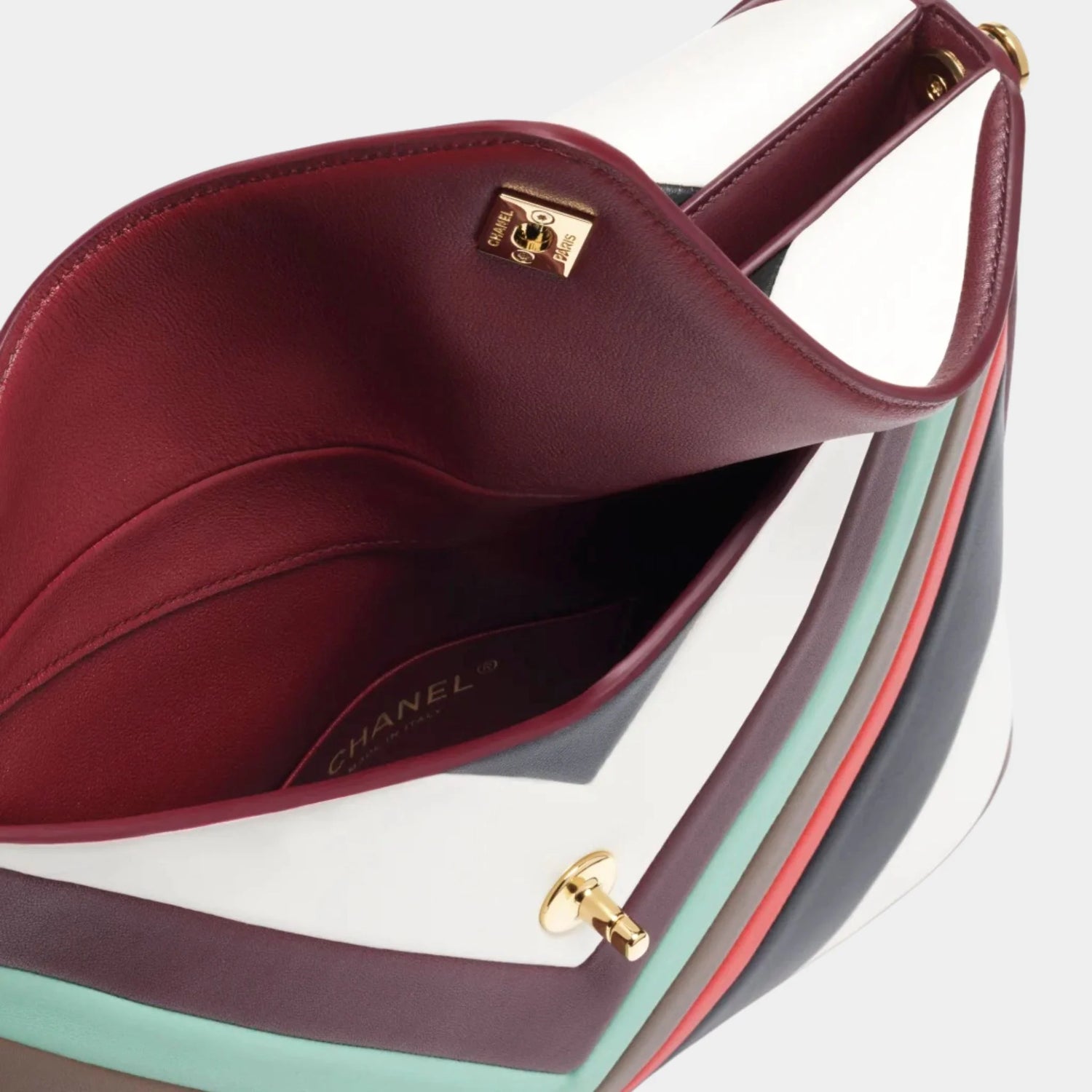 Chanel Large Hob Bag Lamb &amp; Gold-Plated Metal White/Black/Red &amp; Light Green, Top, Pocket