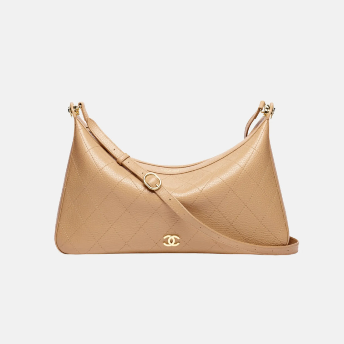 Large Hobo Bag Grained Shiny Calfskin in Light Brown