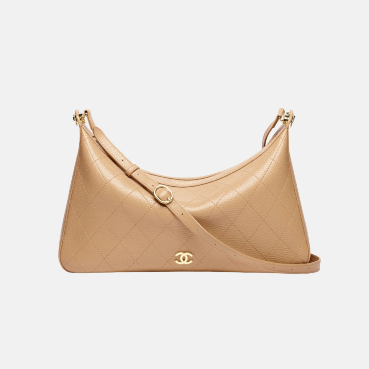 Large Hobo Bag Grained Shiny Calfskin in Light Brown