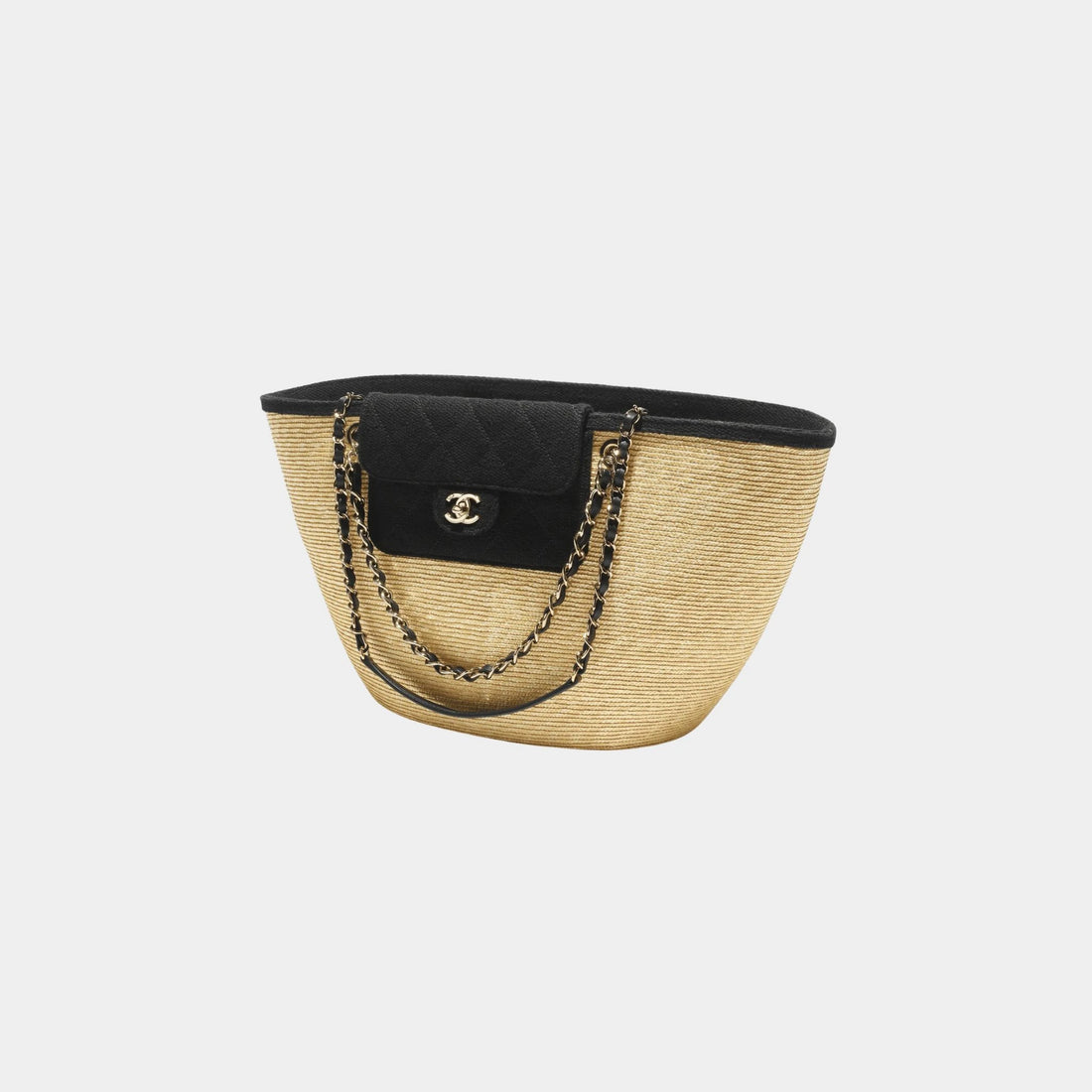 Chanel Large tote Bag Straw Canvas Lambskin &amp; Metal Beige &amp; Black