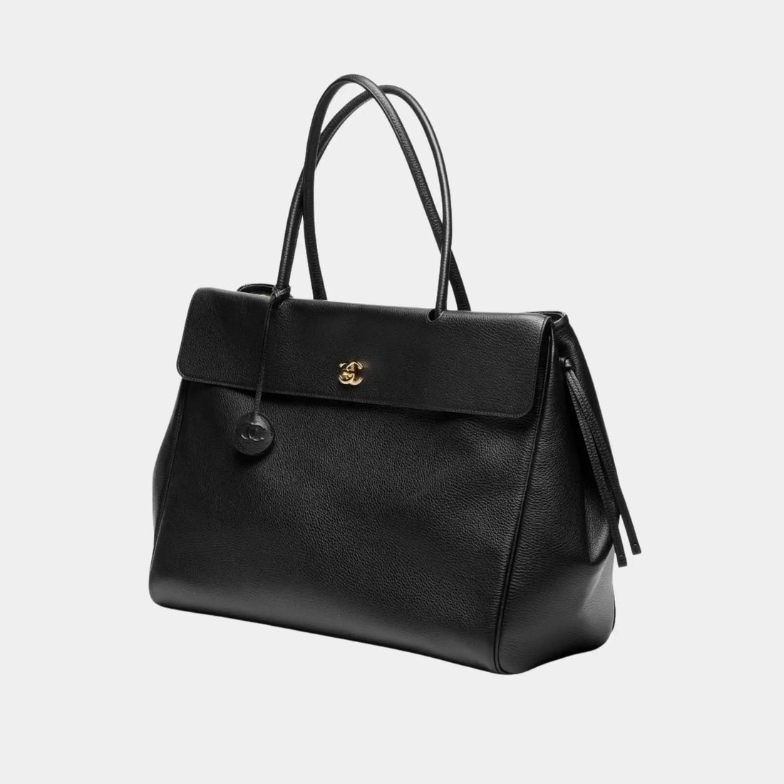 Chanel Large Tote in Black Grained Calfskin &amp; Gold-Tone Metal, Black, Front