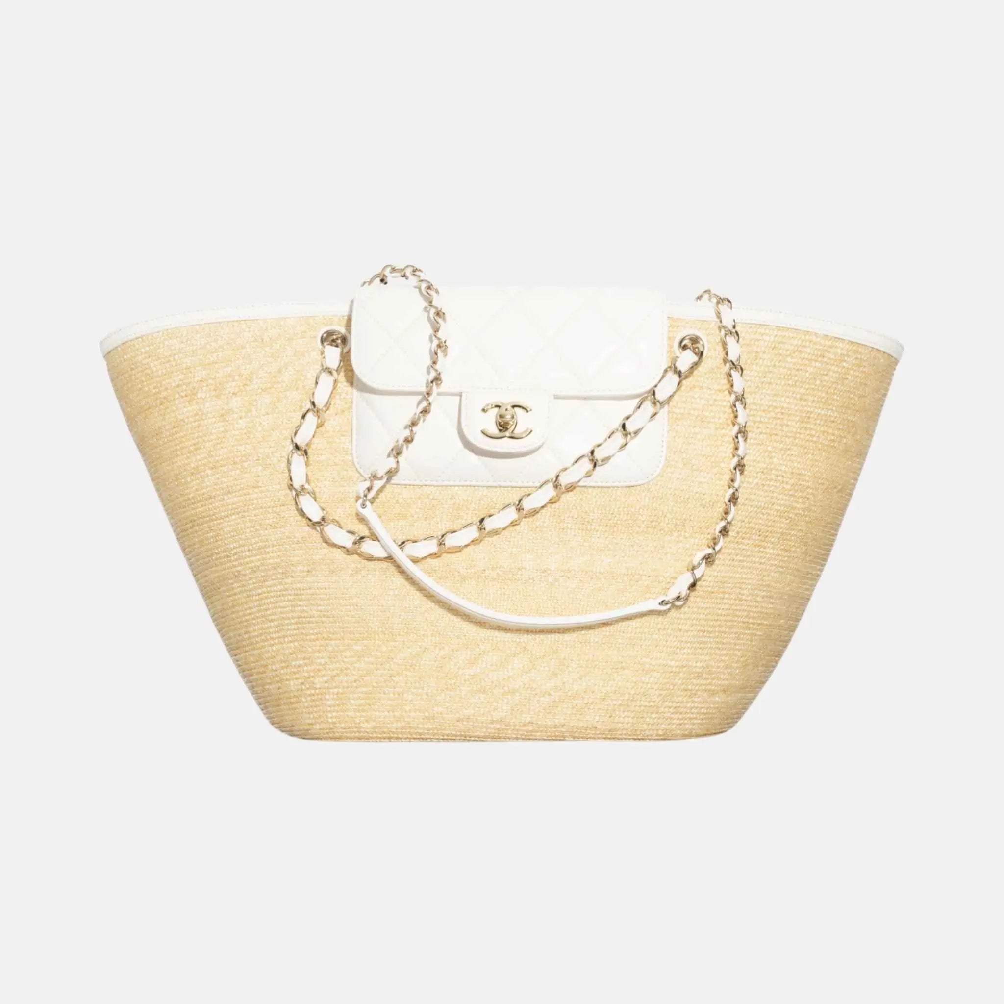 Large Tote Braided Straw Lambskin Gold Tone Metal