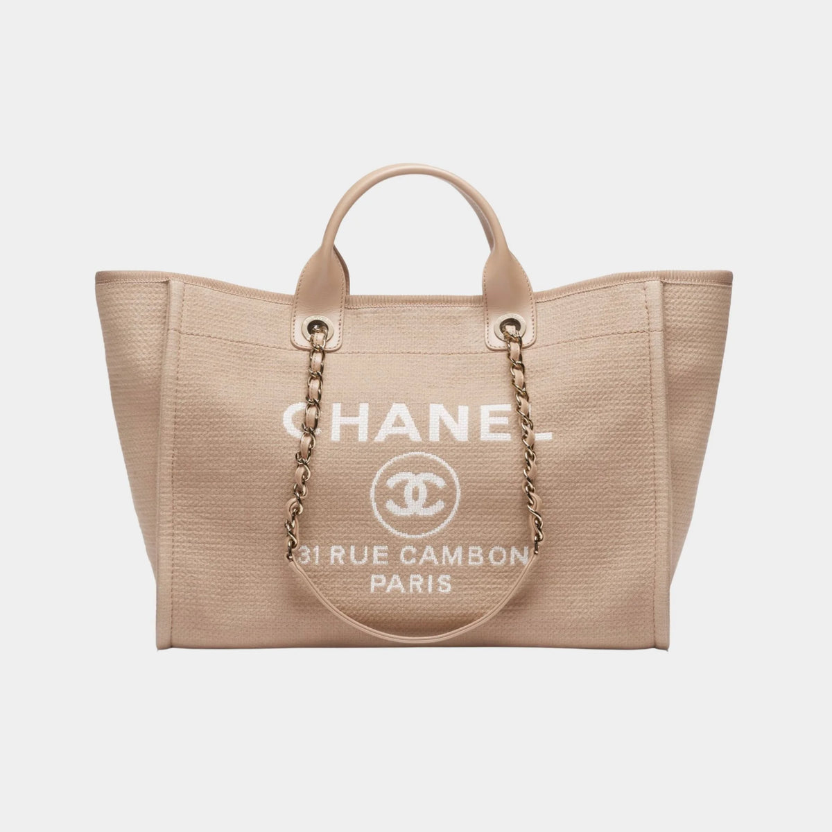 Large Tote Canvas & Gold Tone Metal Dark Beige