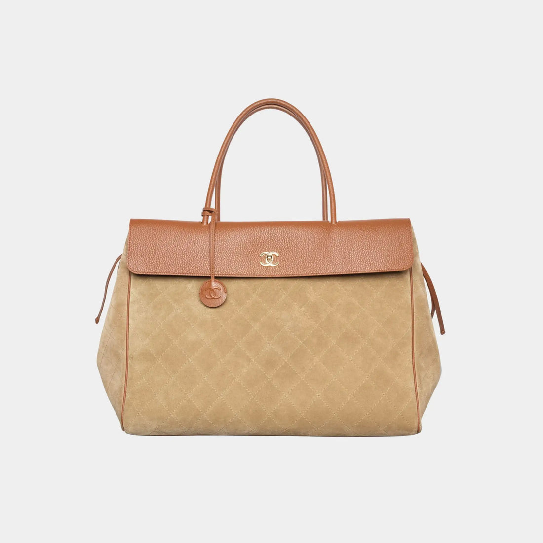 Chanel Large Tote in Suede & Grained Calfskin, Dark Beige, Camel, Front